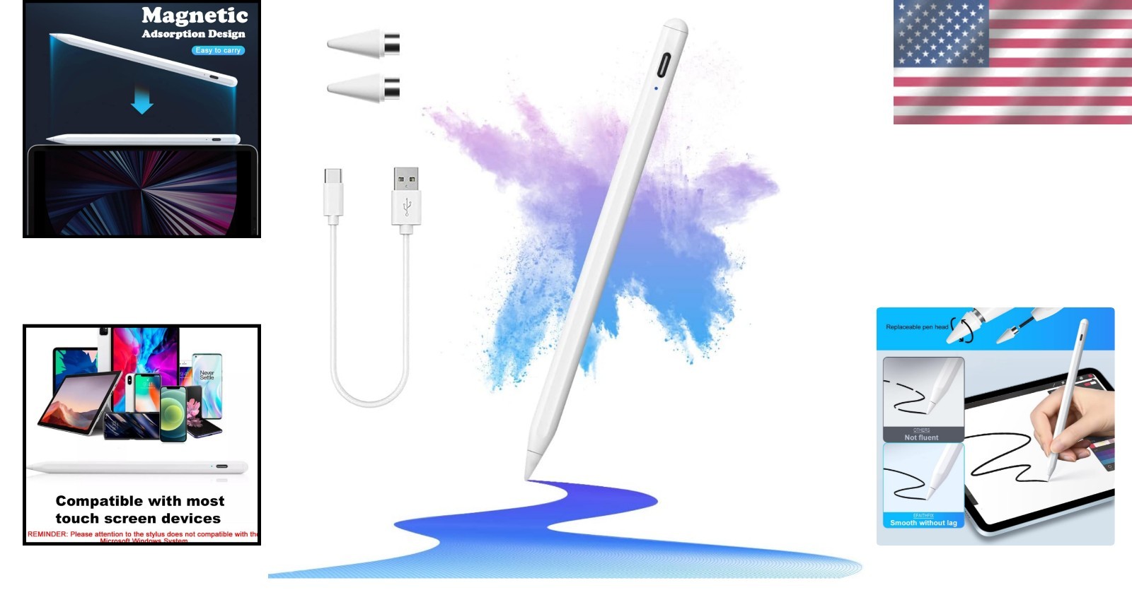 Universal Touch Screen Stylus Pen - Precise 1.2mm Tilt Technology, Rechargeable