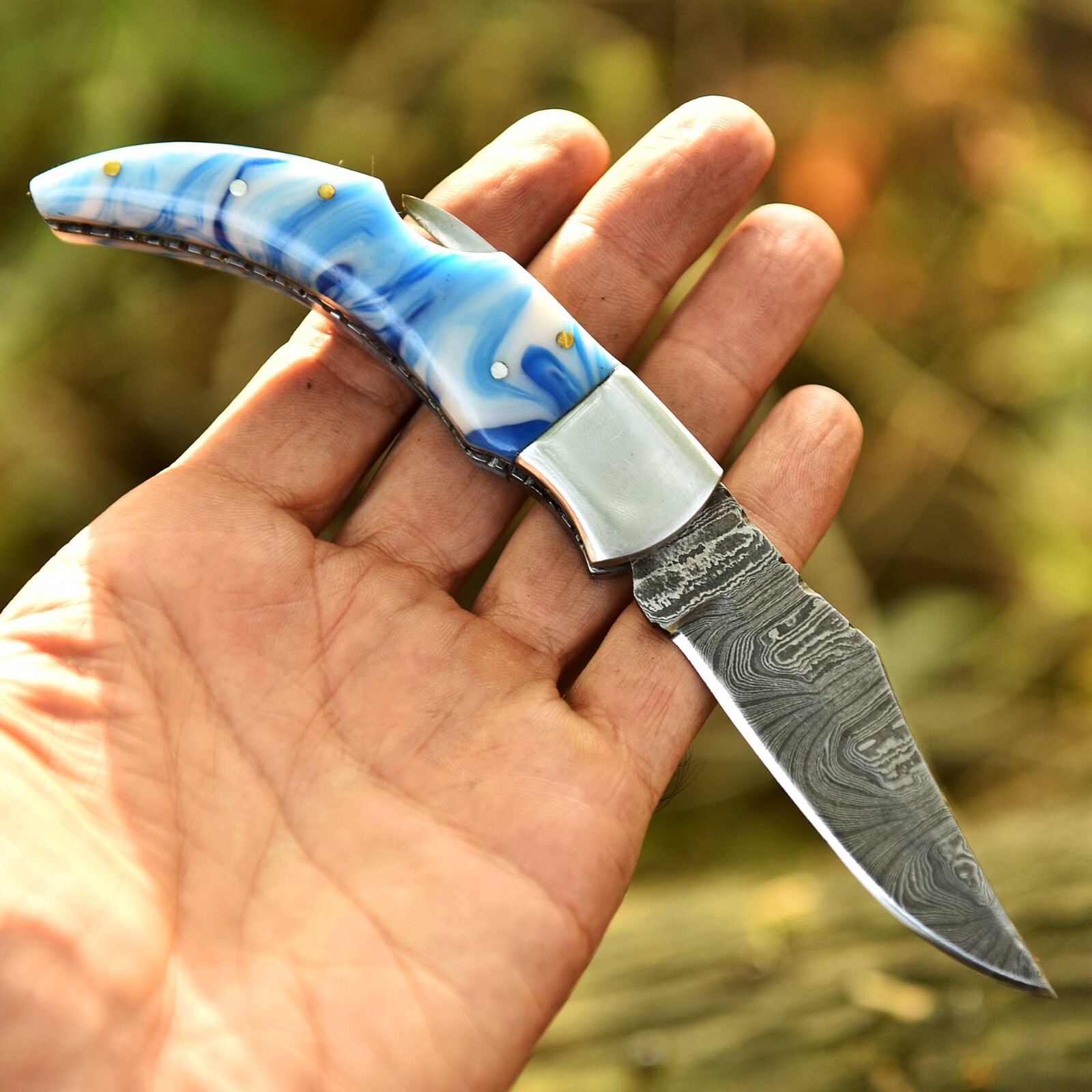 Handmade Damascus Steel Folding Blade Pocket knife Tactical Multi-Tool - folder