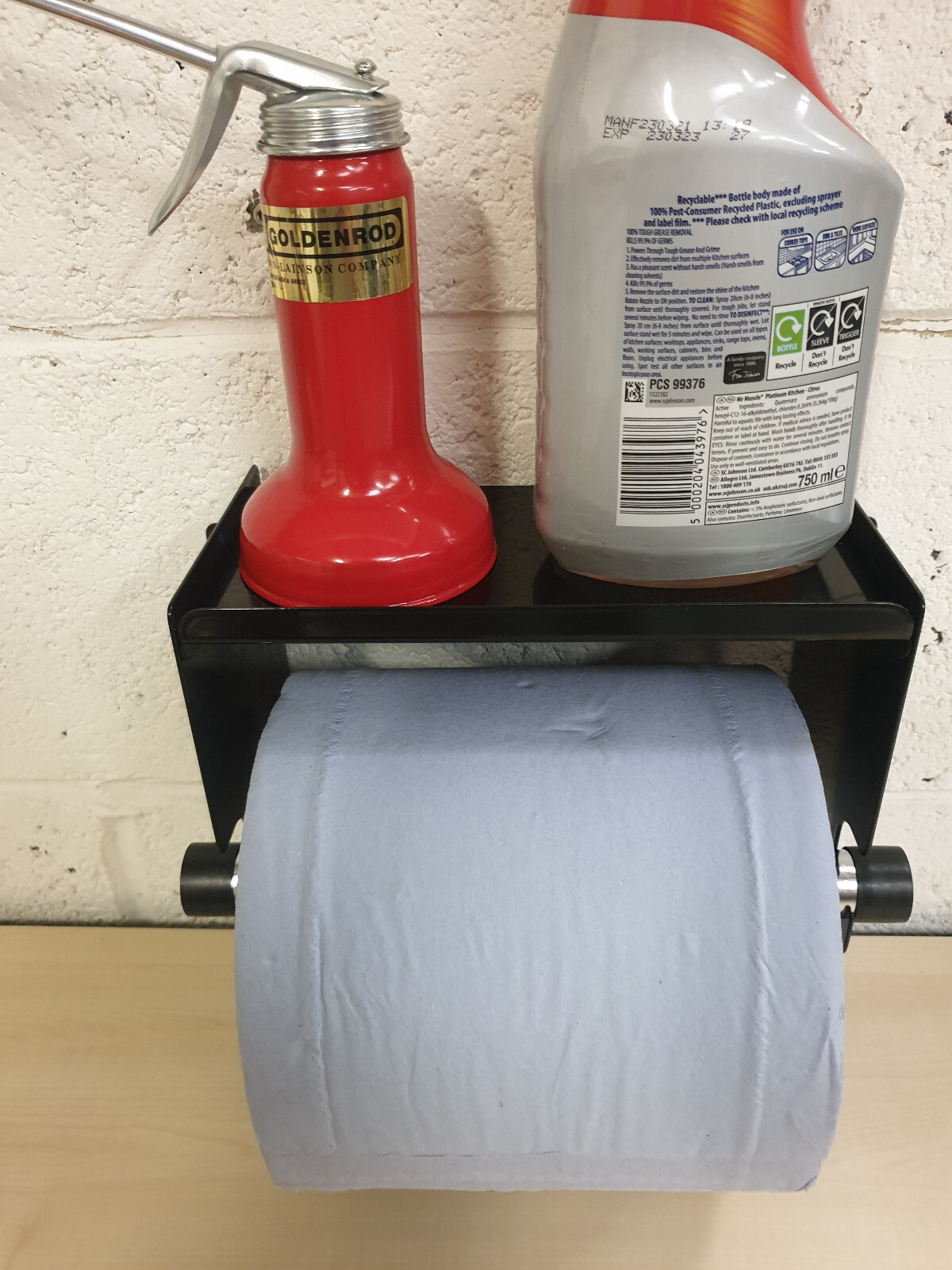Industrial Blue Roll Paper Towel Holder Dispenser Cleaning Shelf Workshop Garage