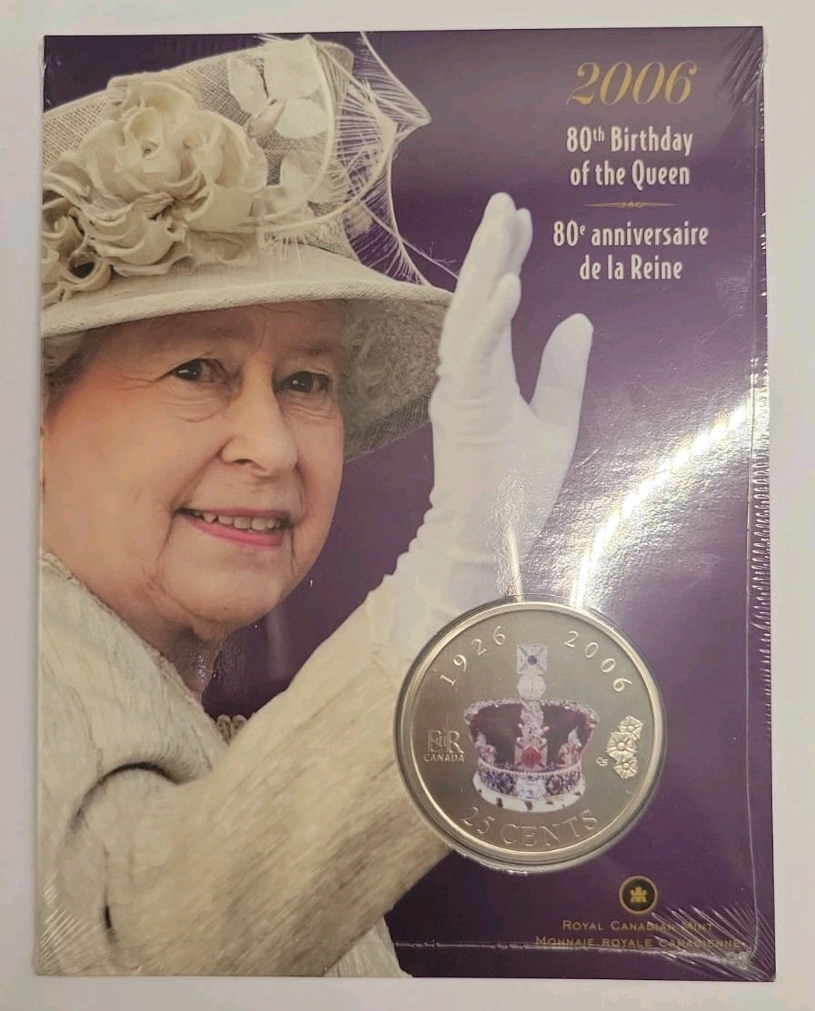 2006 Canada Queen Elizabeth II 80th Birthday Colour 25 Cents Coin