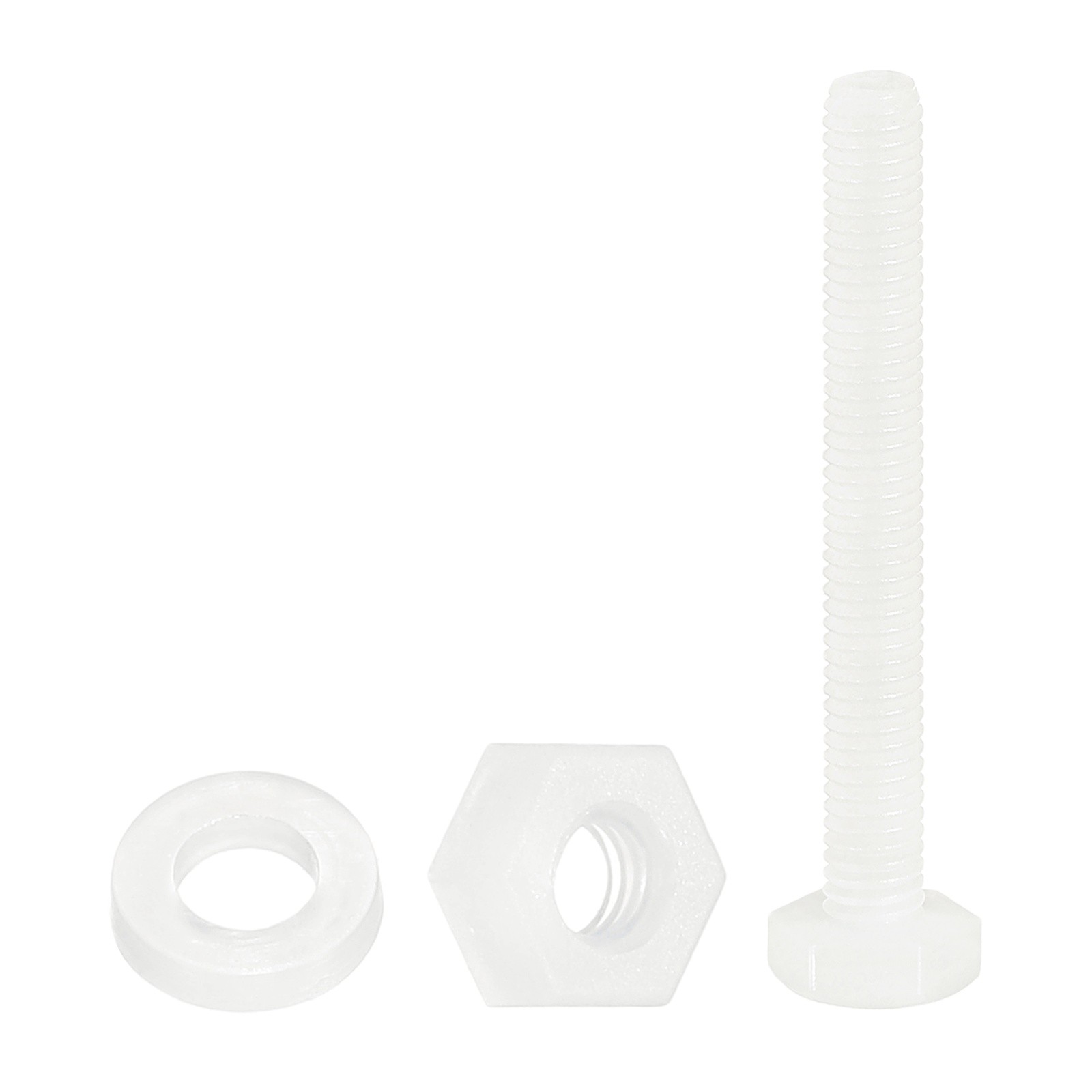 300 Pcs/100 Sets M3 x 25mm Nylon Hex Bolts and Nuts with Flat Washers, White