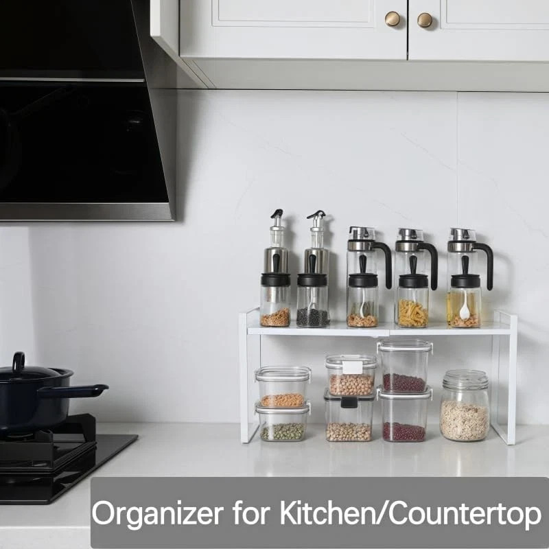 Expandable Cabinet Shelf Organizer Riser for Kitchen Pantry Cupboard Under Si...