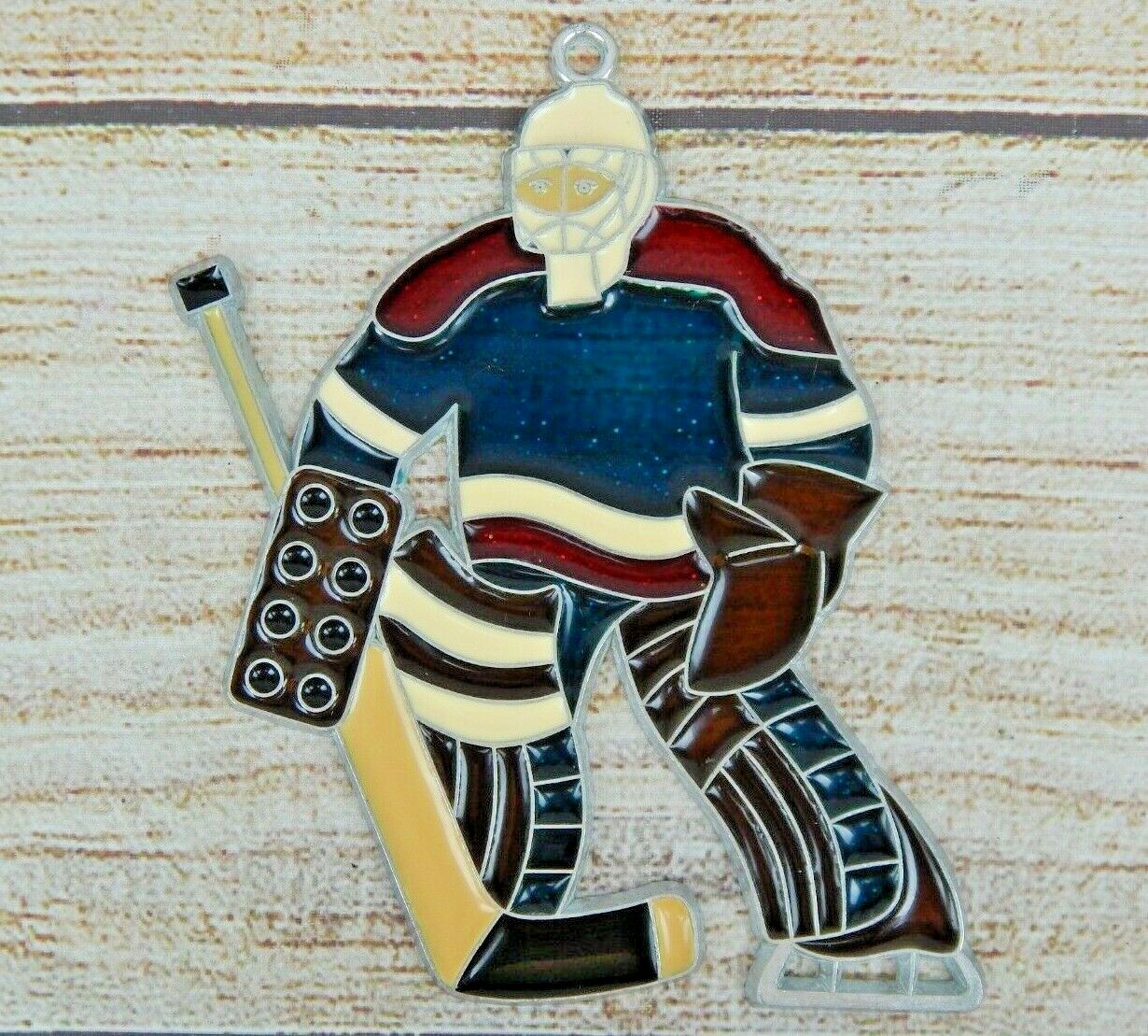Vintage Suncatcher Hockey Goalie Window Decoration Ornament Red White & Blue USA