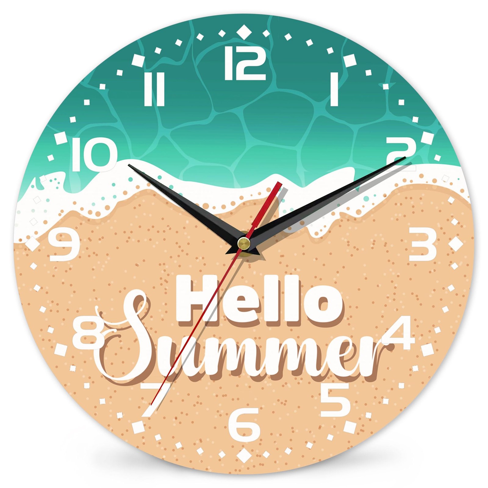 10in 'Hello Summer' Wall Clock Silent Non-Ticking Battery Operated Clock