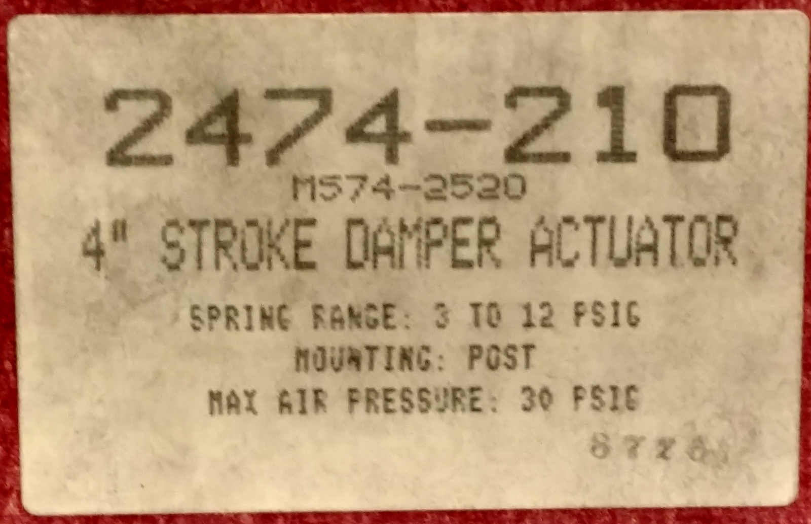 Robertshaw 2474-210 Damper Actuator with 4 in Stroke