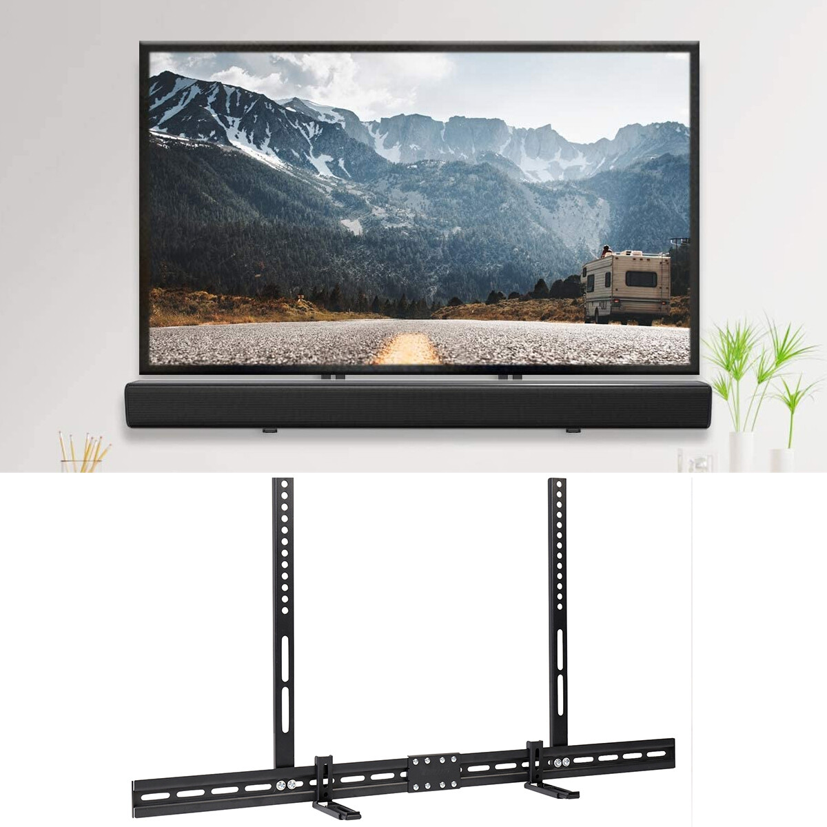 Thick Steel Adjustable TV Sound Bar Bracket Mount for Soundbar with/without Hole