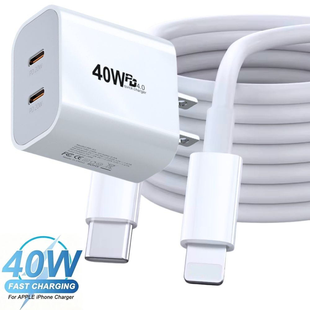 40W Fast Charger Block USB Type C Charging Cable For iPhone 14 13 12 11 XR SE 8