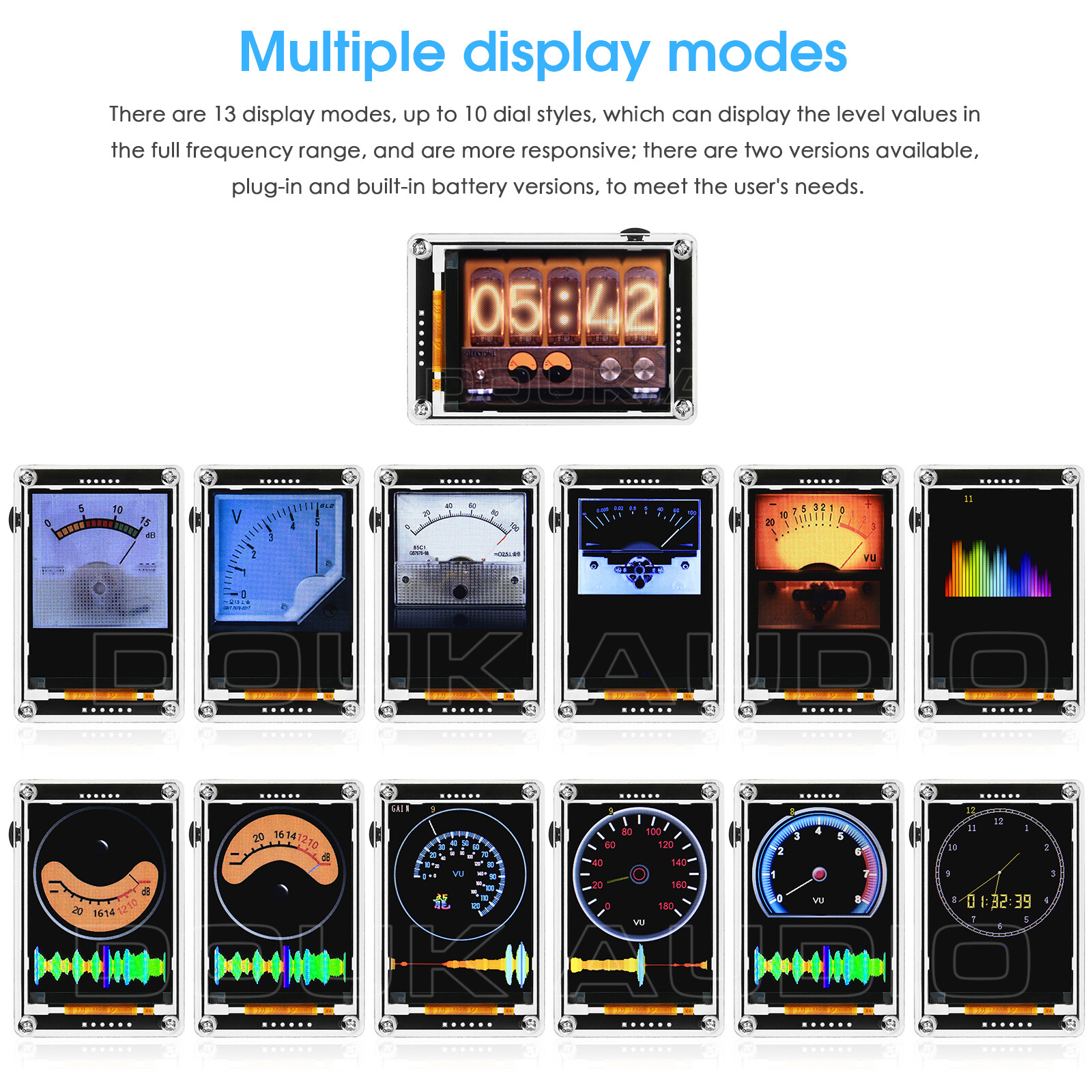 MIC Sound Level Indicator VU Meter 2.4" LCD Display Audio Spectrum Digital Clock