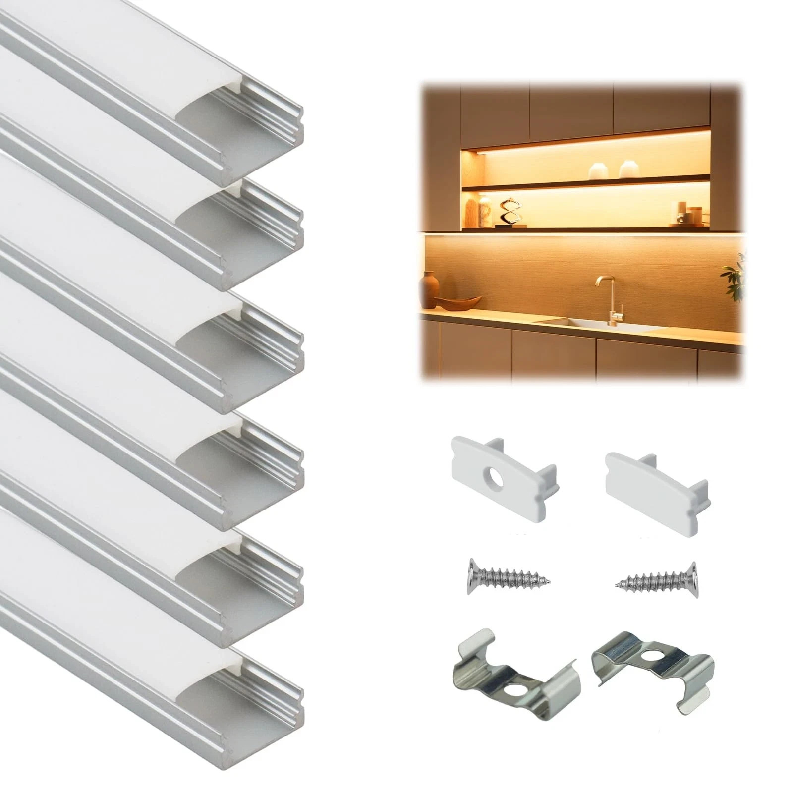 3.3FT LED Aluminum U Shape Diffuser Channel with Milky Cover - Easy Install