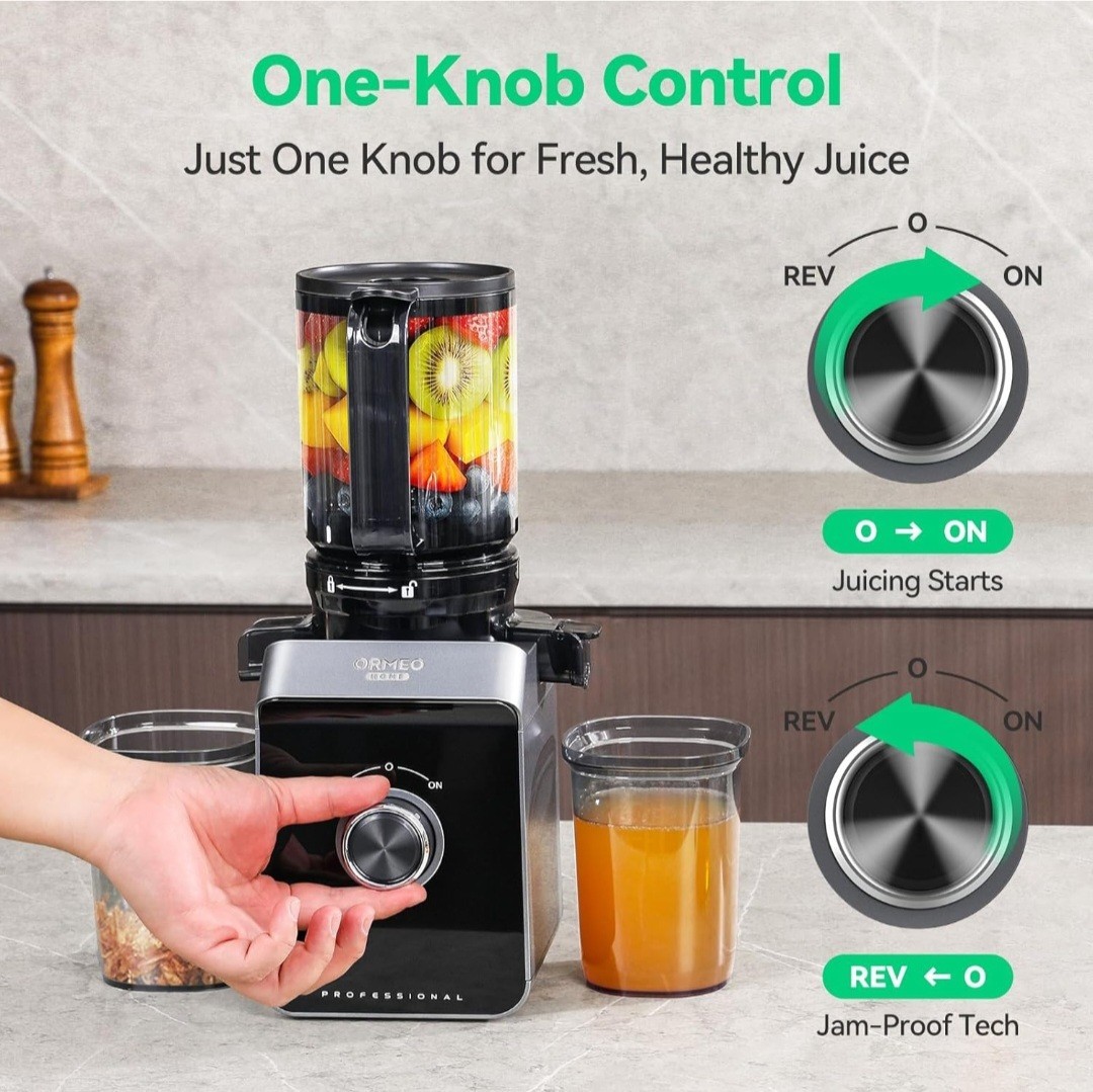 Cold Press Juicer, ORMEO HOME Masticating Juicer Machines with 5.0"Large Feed Ch