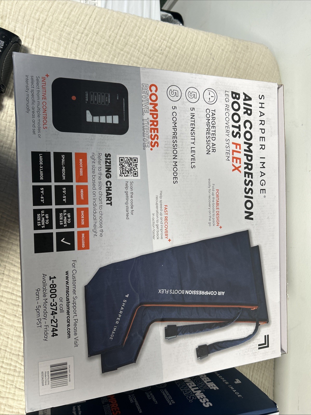 Sharper Image Flex Air Compression Boots Leg Recovery Small/Medium Size Open Box