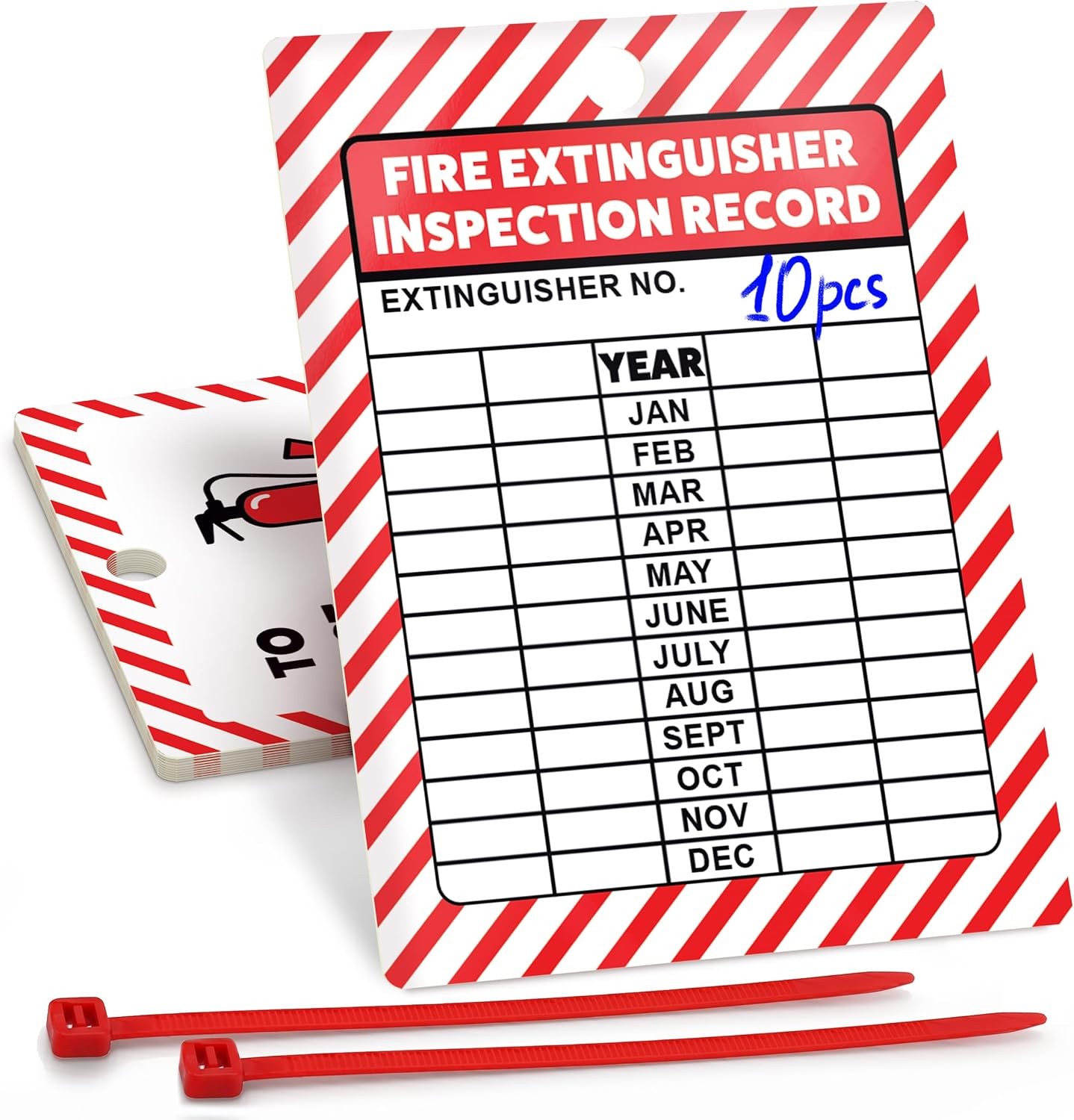 Fire Extinguisher Inspection Tags -2029, Plastic 2.25 x 3 Inch Red Waterproof,