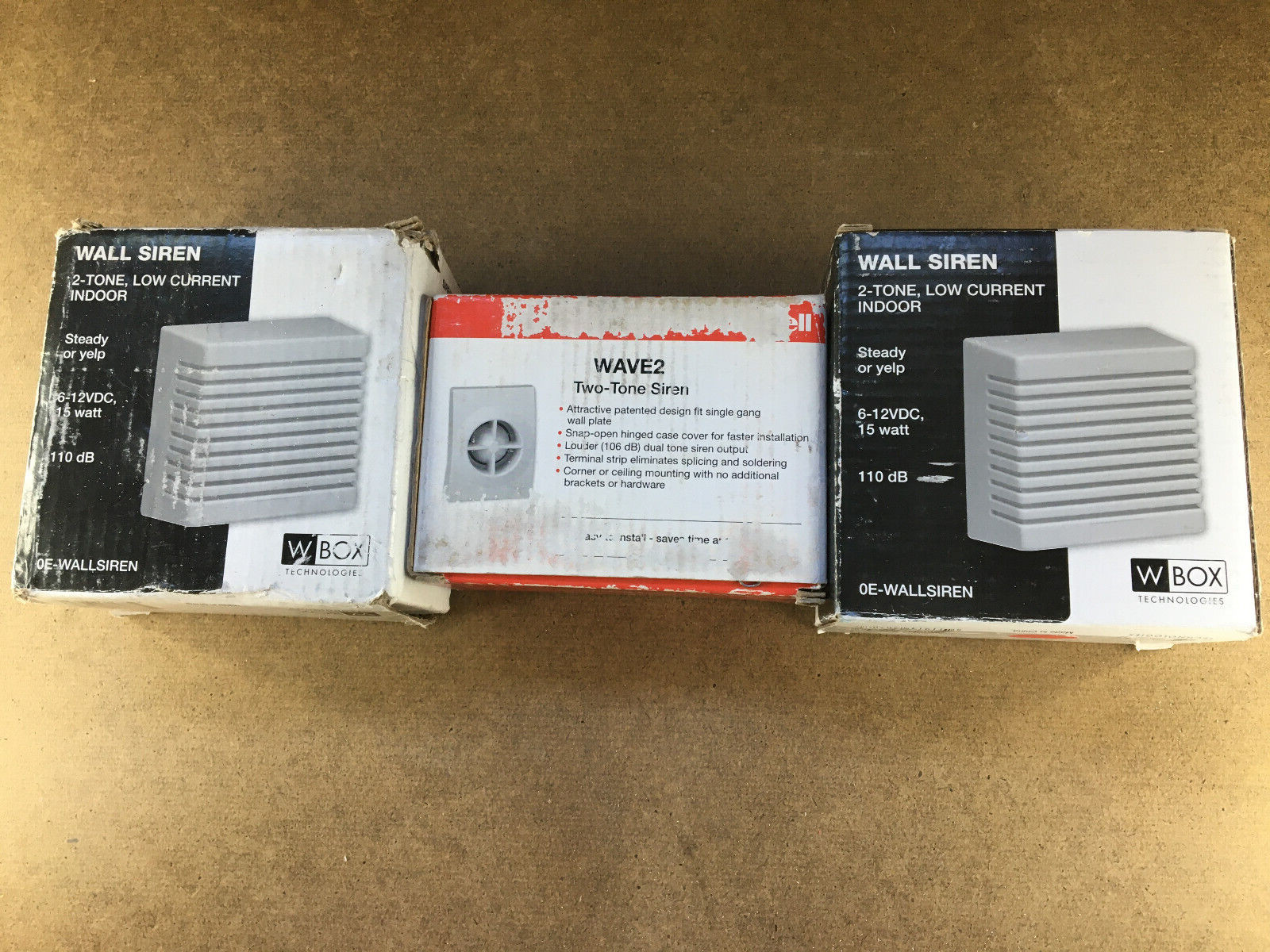 2 WBox Wall Sirens And 1 Honeywell Wall Siren. 3 Siren Lot.