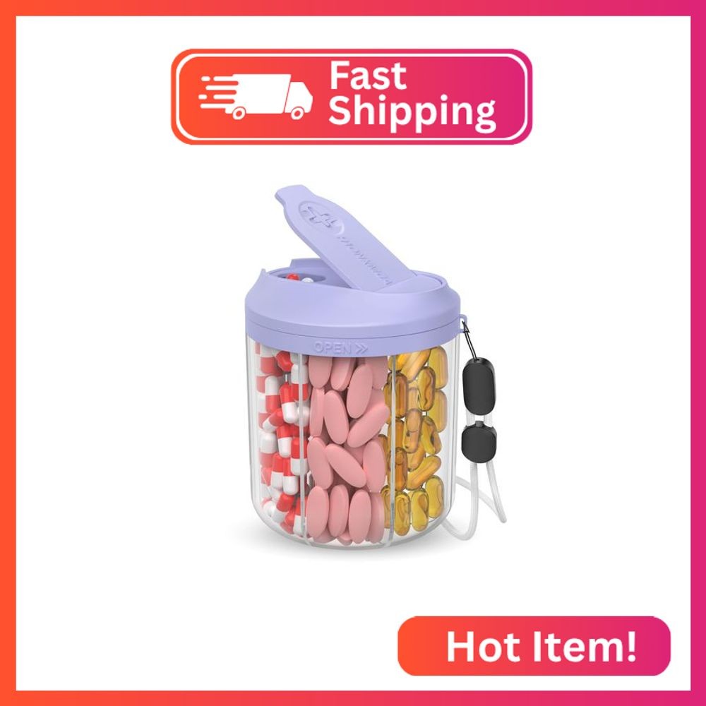 Hionxmga Pill Dispenser with 7 Large Compartments, Pill Organizer for Travel, Su