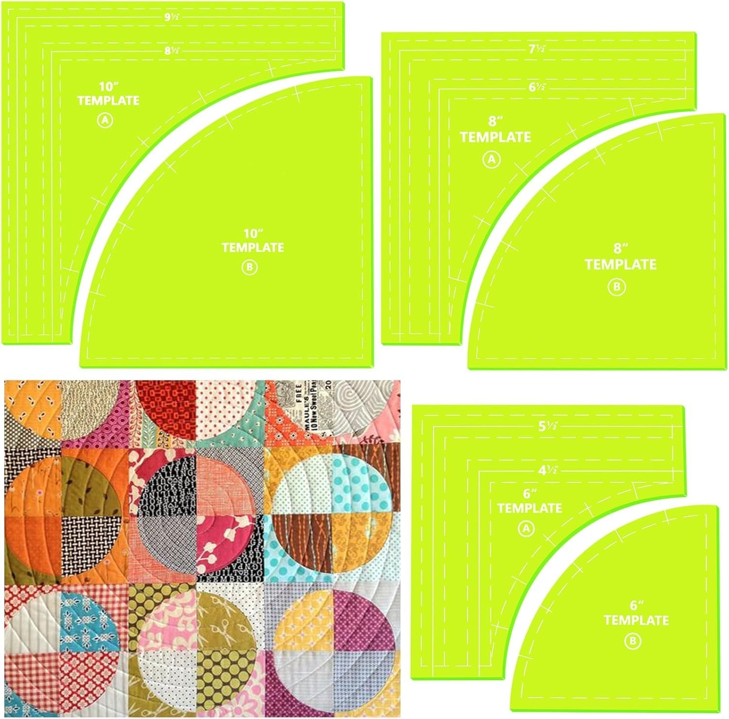 3 Set Drunkards Path Quilting Templates10'' 8'' 6'' Quilting Templates for Cutti