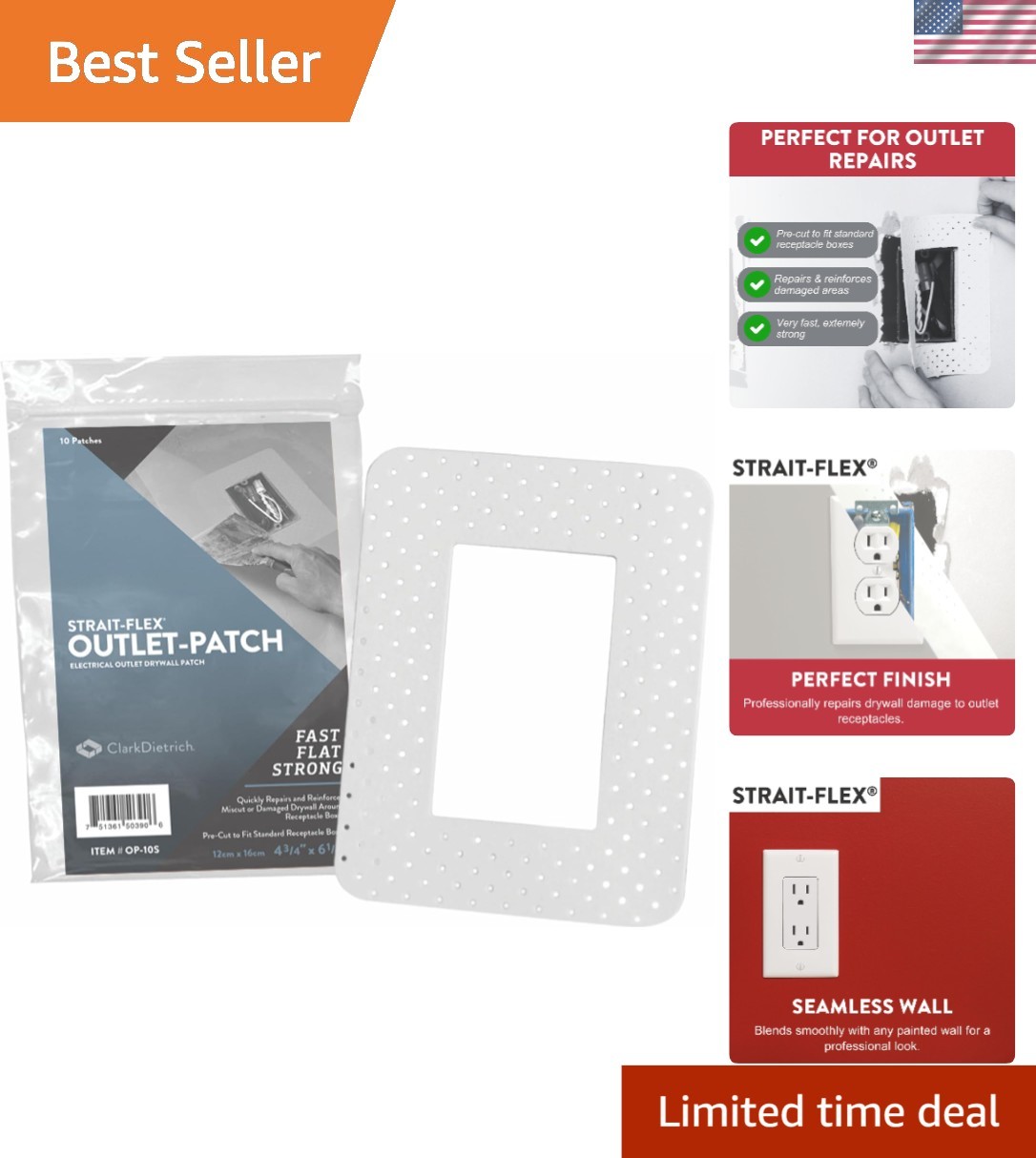 Quick-Fix Drywall Outlet Patch - Sandable Pre-Cut 10 Pack Perfect for Repairs