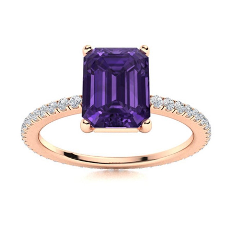Natural Amethyst 925 Silver Solitaire with Accents Engagement Ring Jewelry