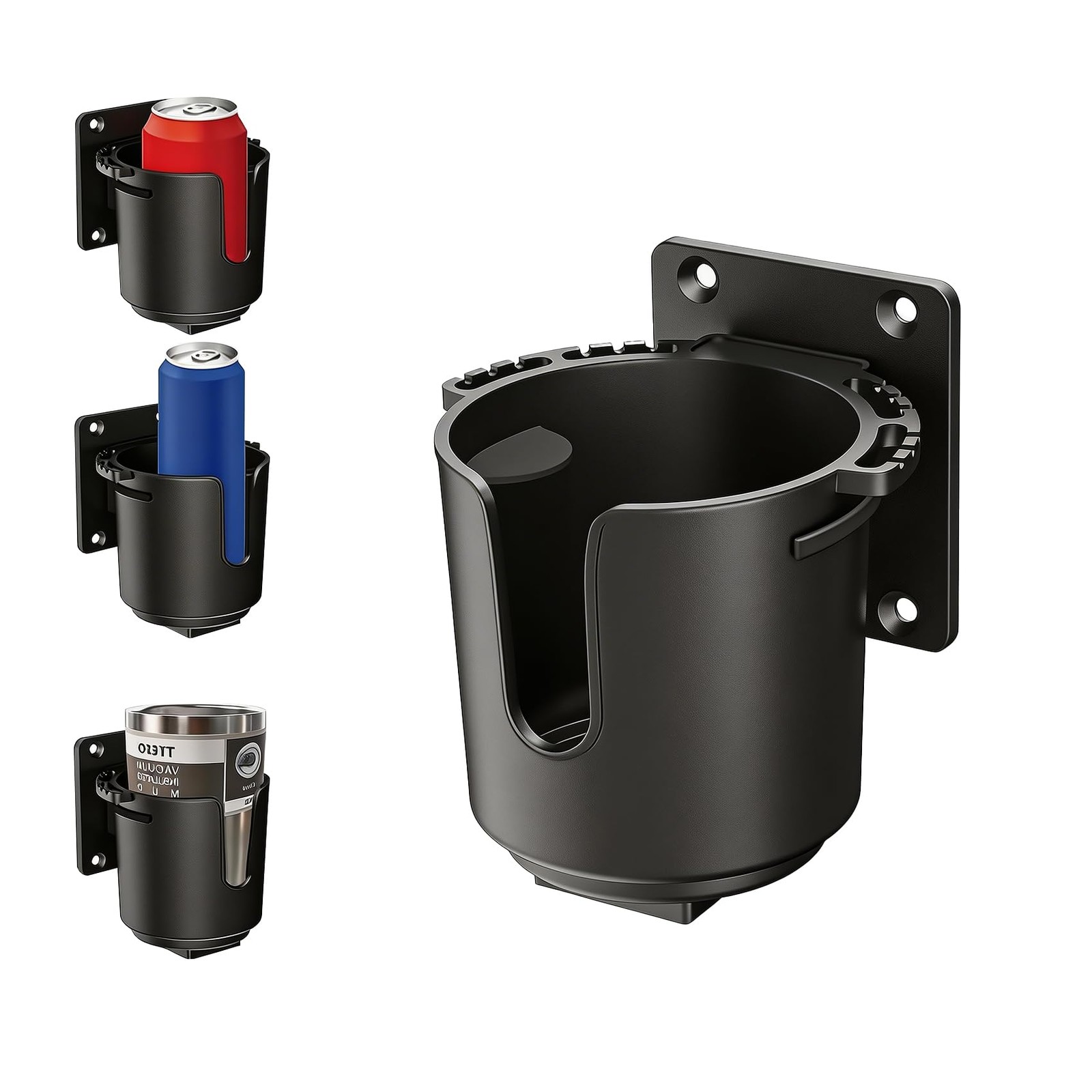 EDSRDUX Universal Multi Size Wall Mount Cup Holder with Drainage Holes Black