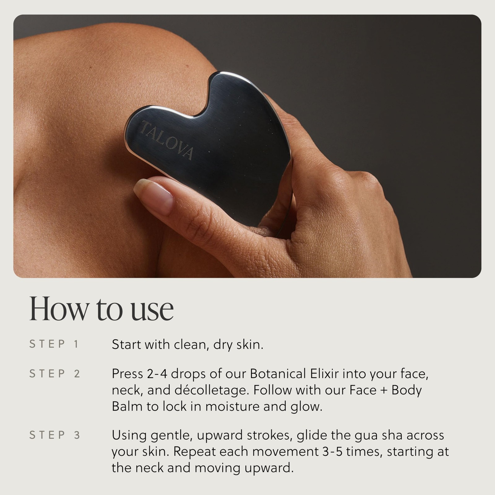 TALOVA - 304-Grade Stainless Steel Gua Sha Facial Tool, Easing Silver