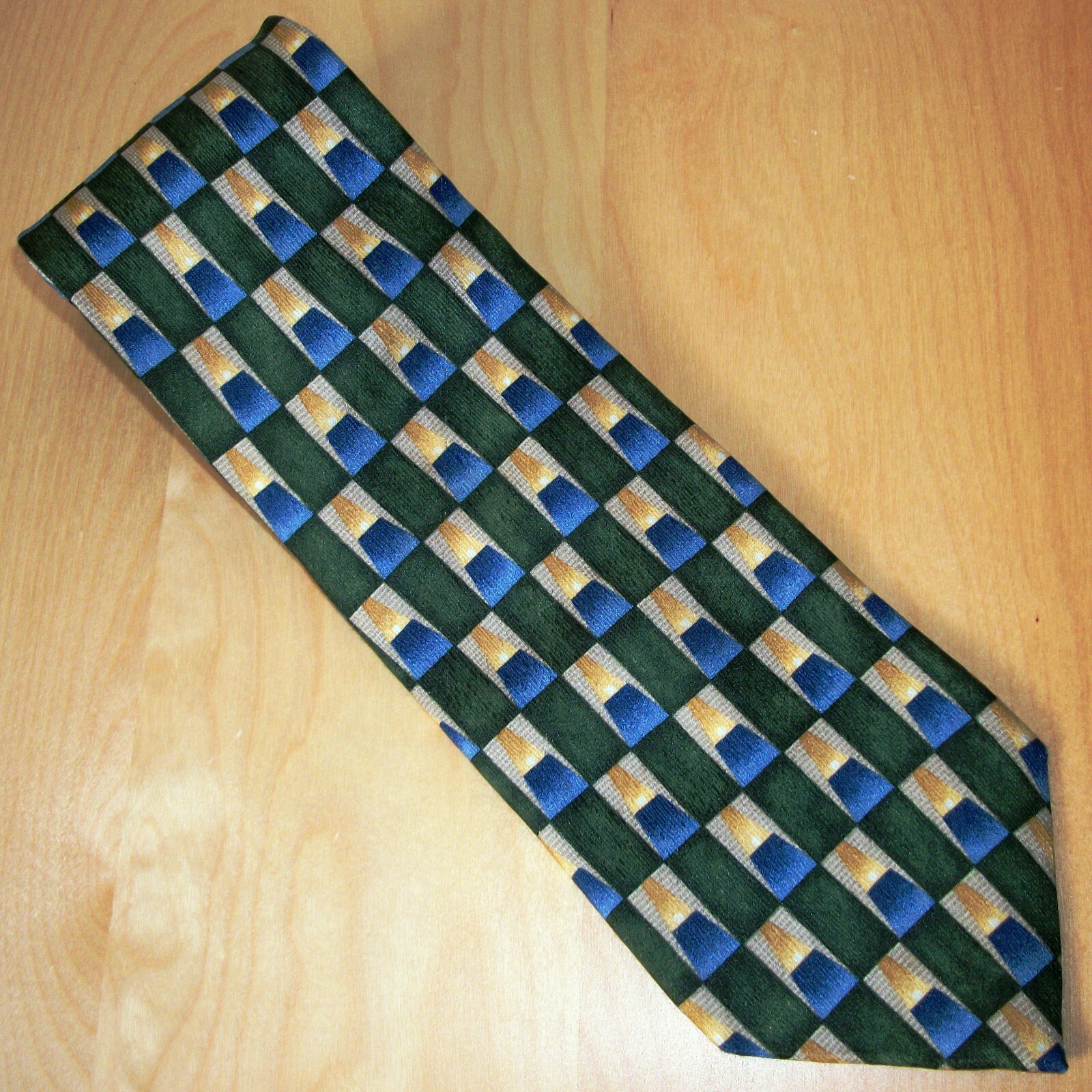 Grimaldi Green Blue & Gold Check Men's Neck Silk Tie 59" Long x 3.75" W (D359)