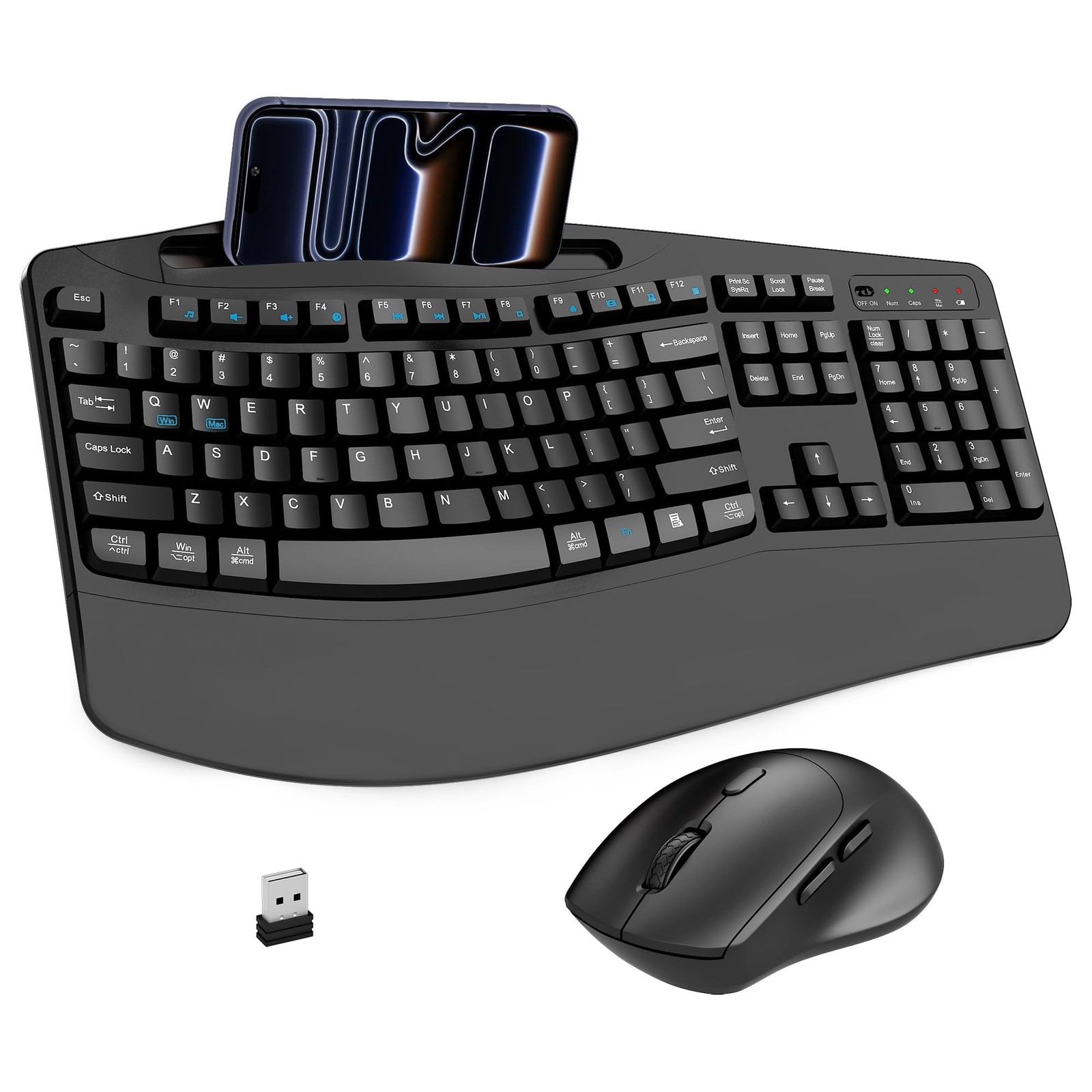 Wireless Keyboard and Mouse Combo, Full Size Ergonomic Wave Keys(Black) | 2.4...
