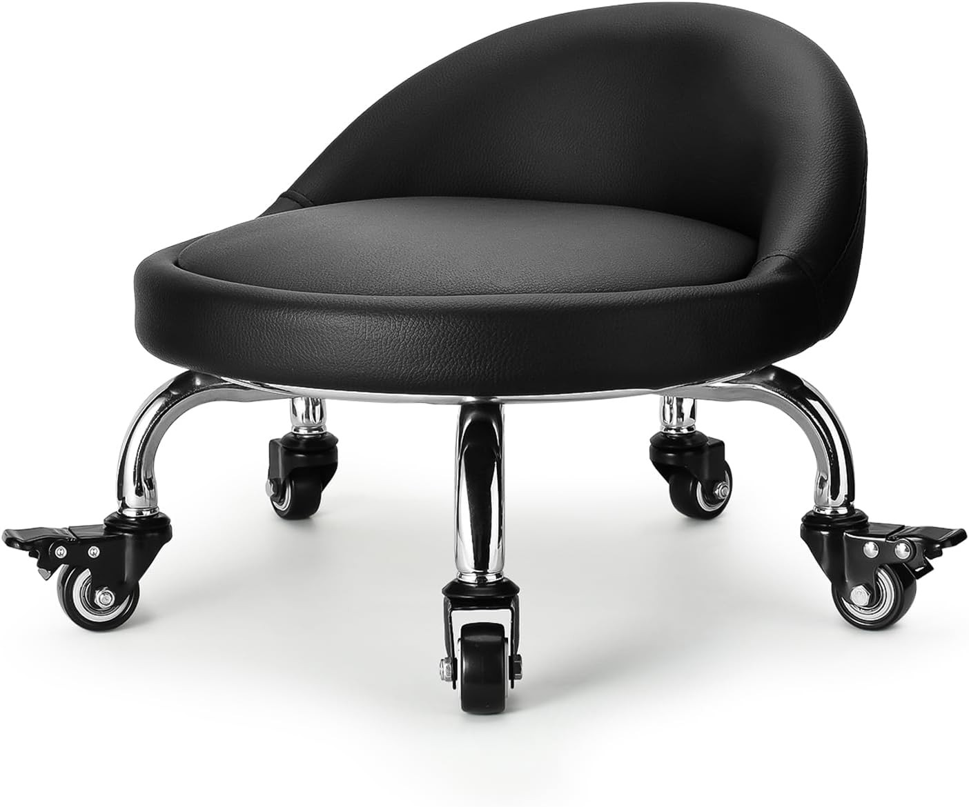 Rolling Stool with Backrest Low Height Rolling Stool with PU Leather, Roller Sto
