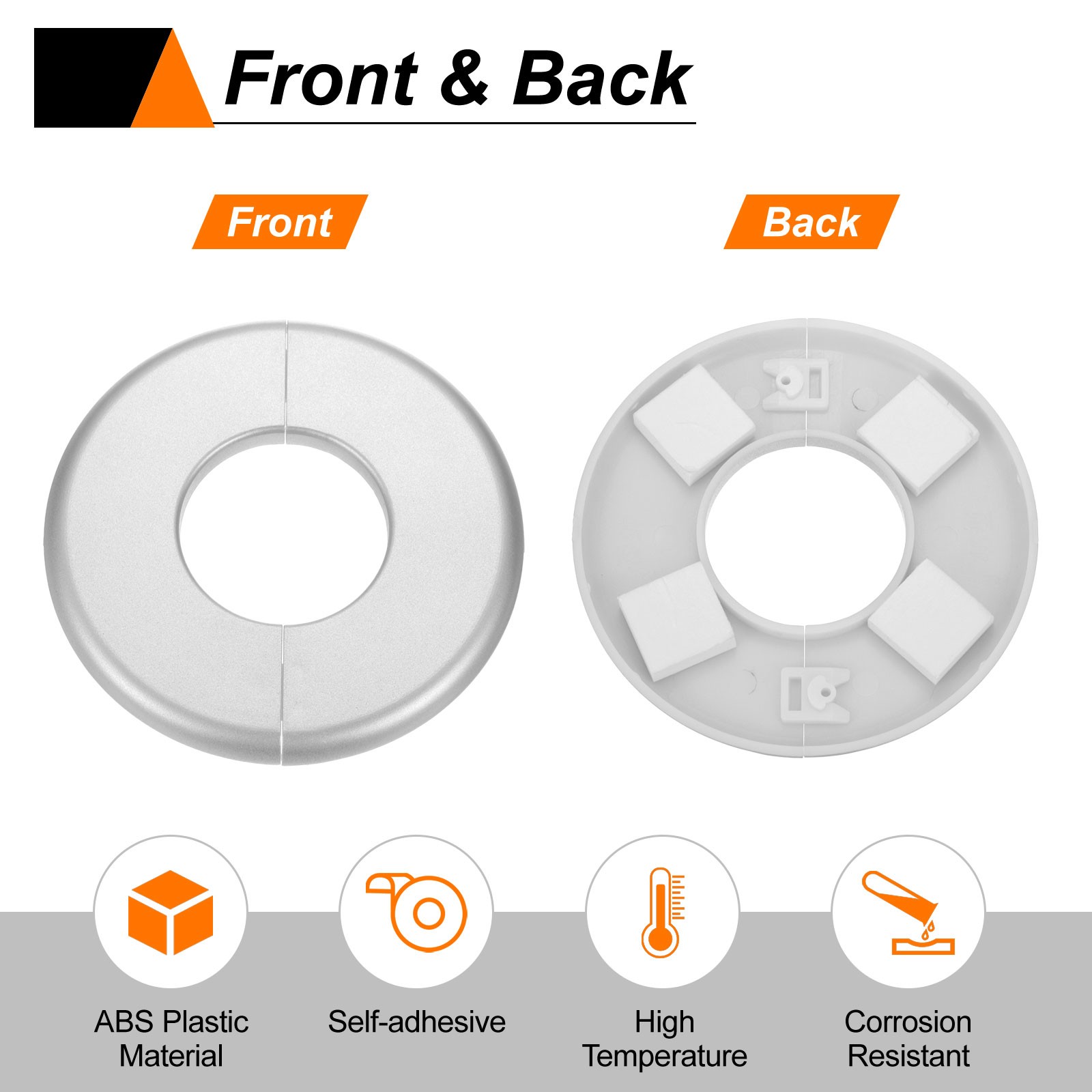 2pcs Wall Split Flange 51mm/2" Self-Adhesive Plumbing Cover Plates, Silver