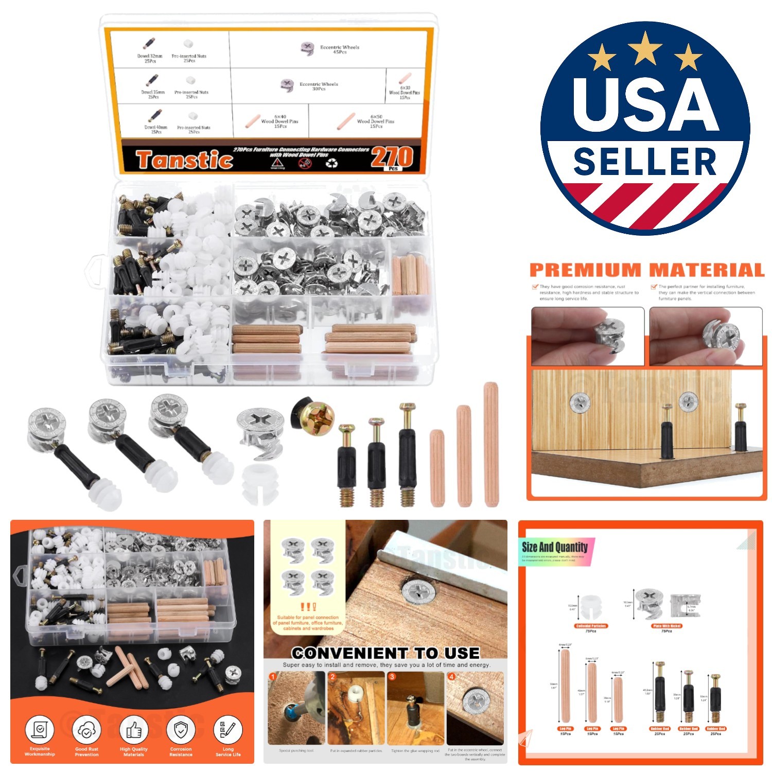 Comprehensive 270-Pc Furniture Hardware Kit with Cam Lock Nuts & Wood Dowels