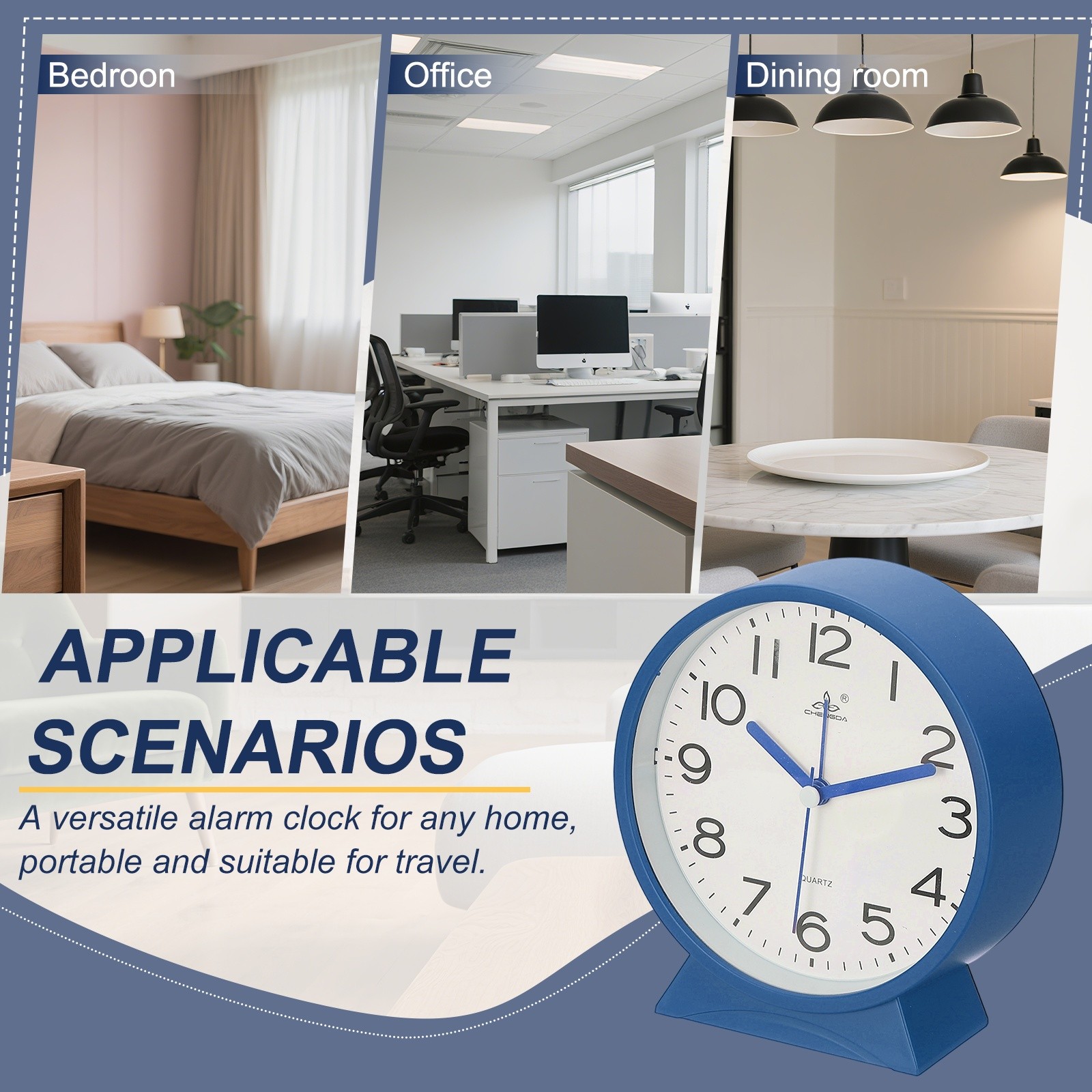 5.1" Analog Alarm Clock, Small Desk Clock for Bedside, Blue