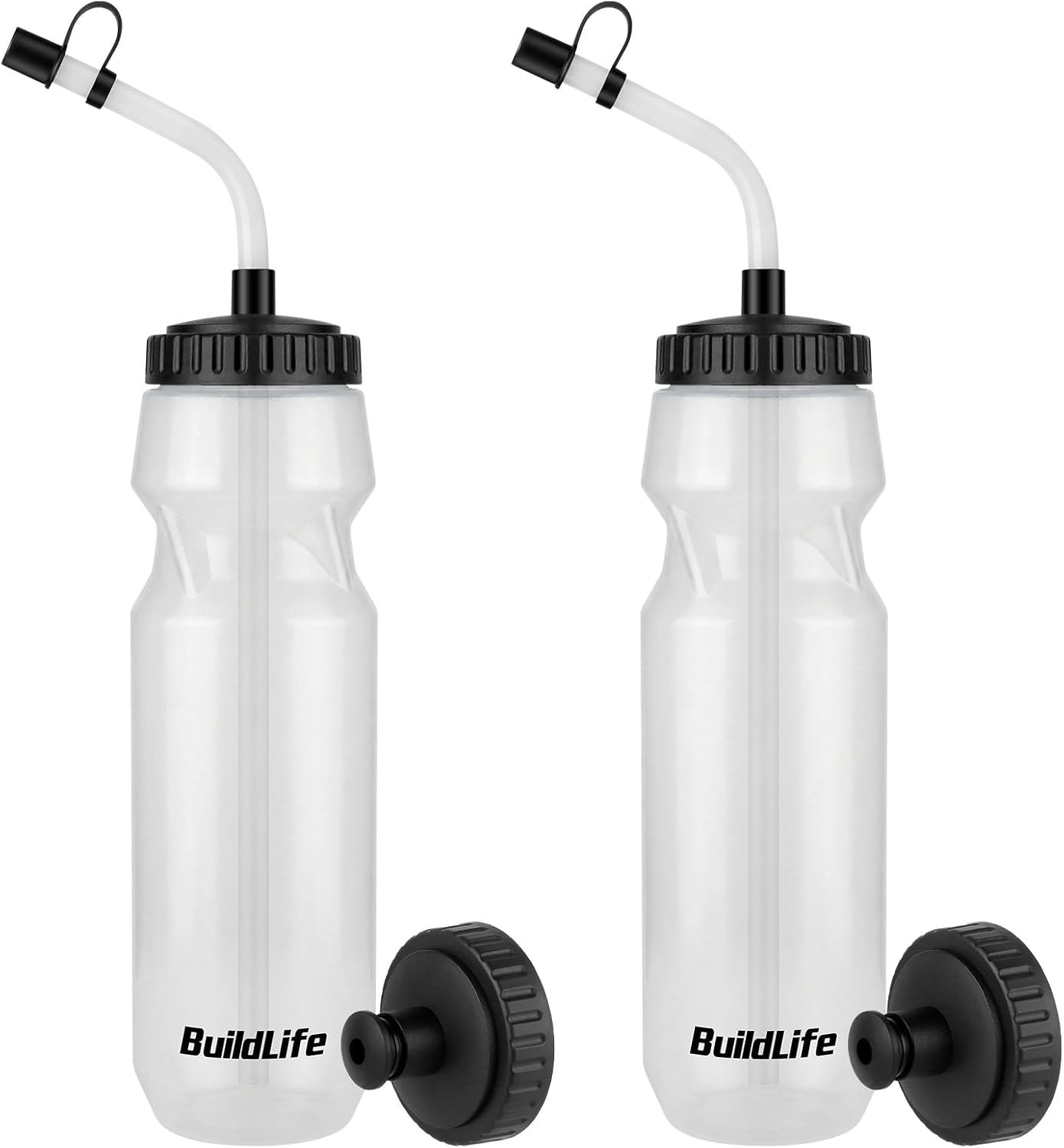Hockey Water Bottle with Long Straw -32 OZ Squeeze Sports Water Bottles 2 Pack w