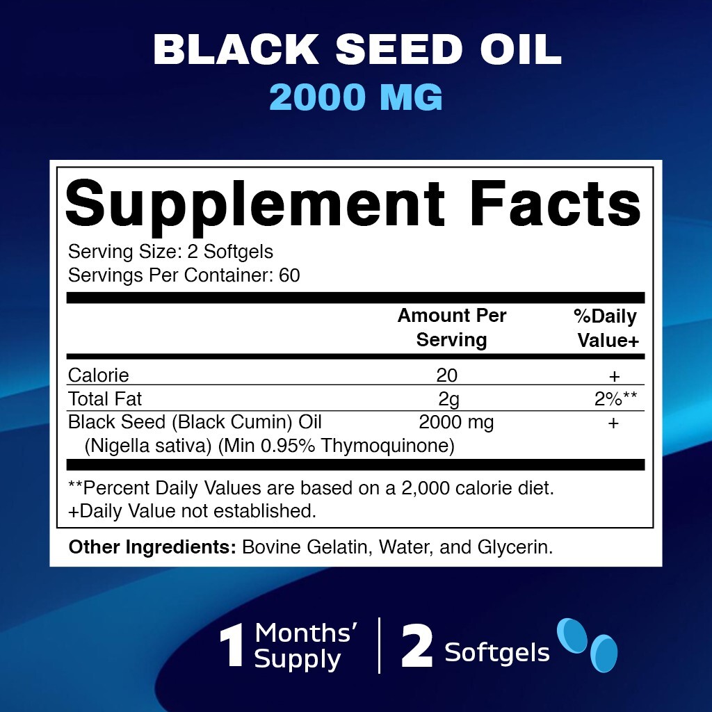 Vitamatic Black Seed Oil Capsules - 2000 mg per Serving - 120 Softgels