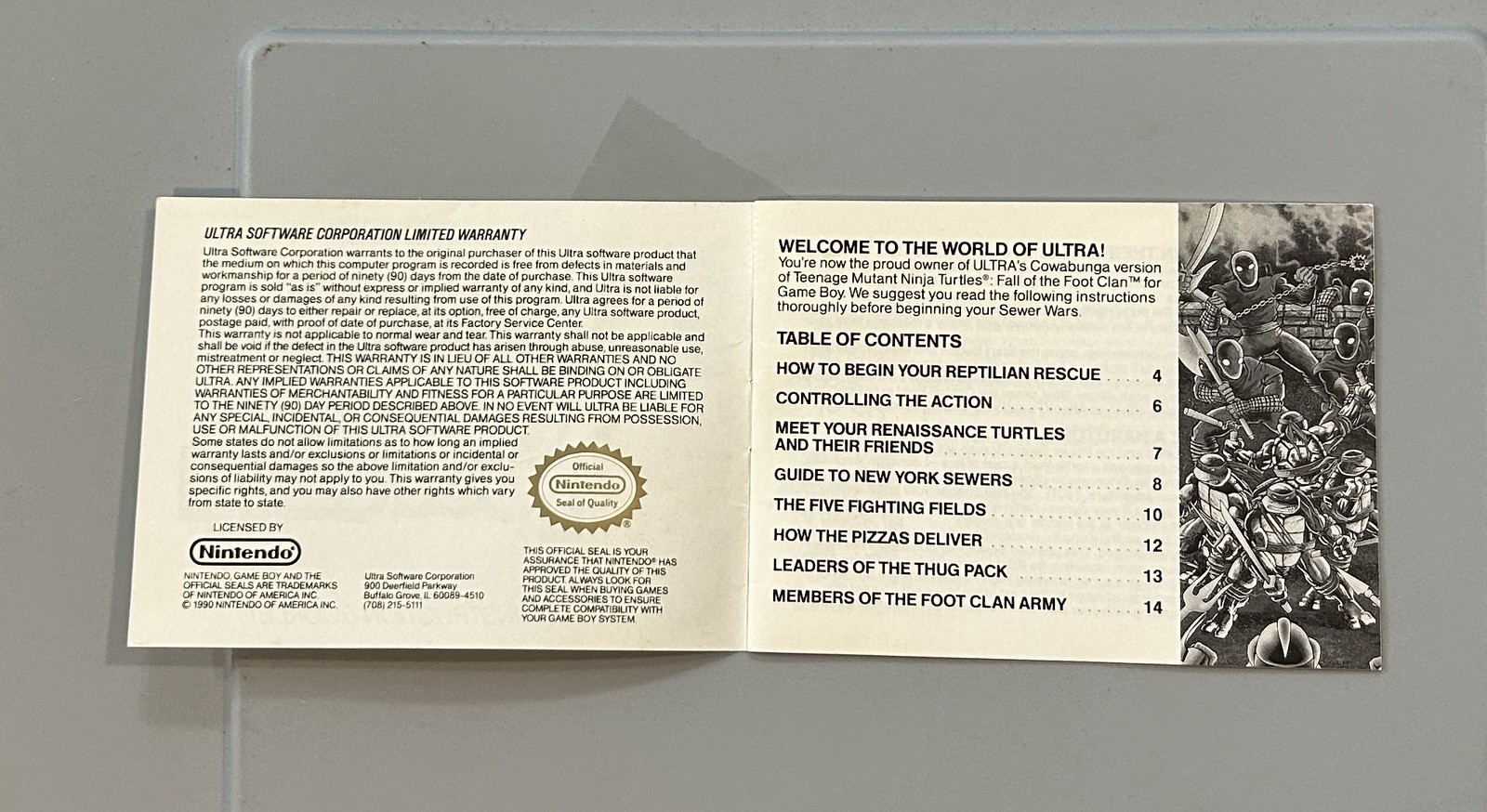TMNT Fall of the Foot Clan (Nintendo Game Boy GB) Original Instruction Manual