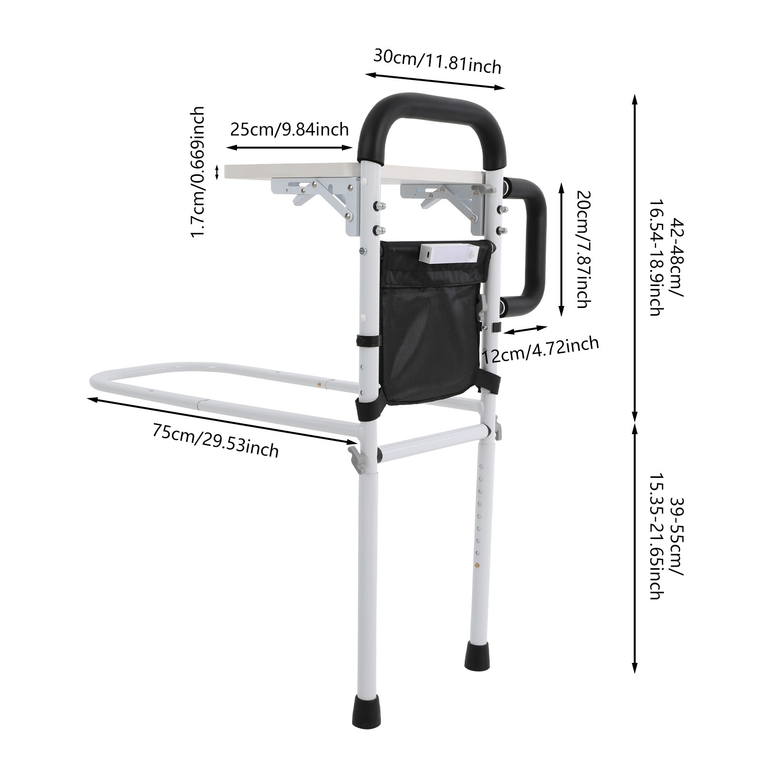 Height Adjustable Bed Rail for Seniors, Sturdy Support & Storage Solutions
