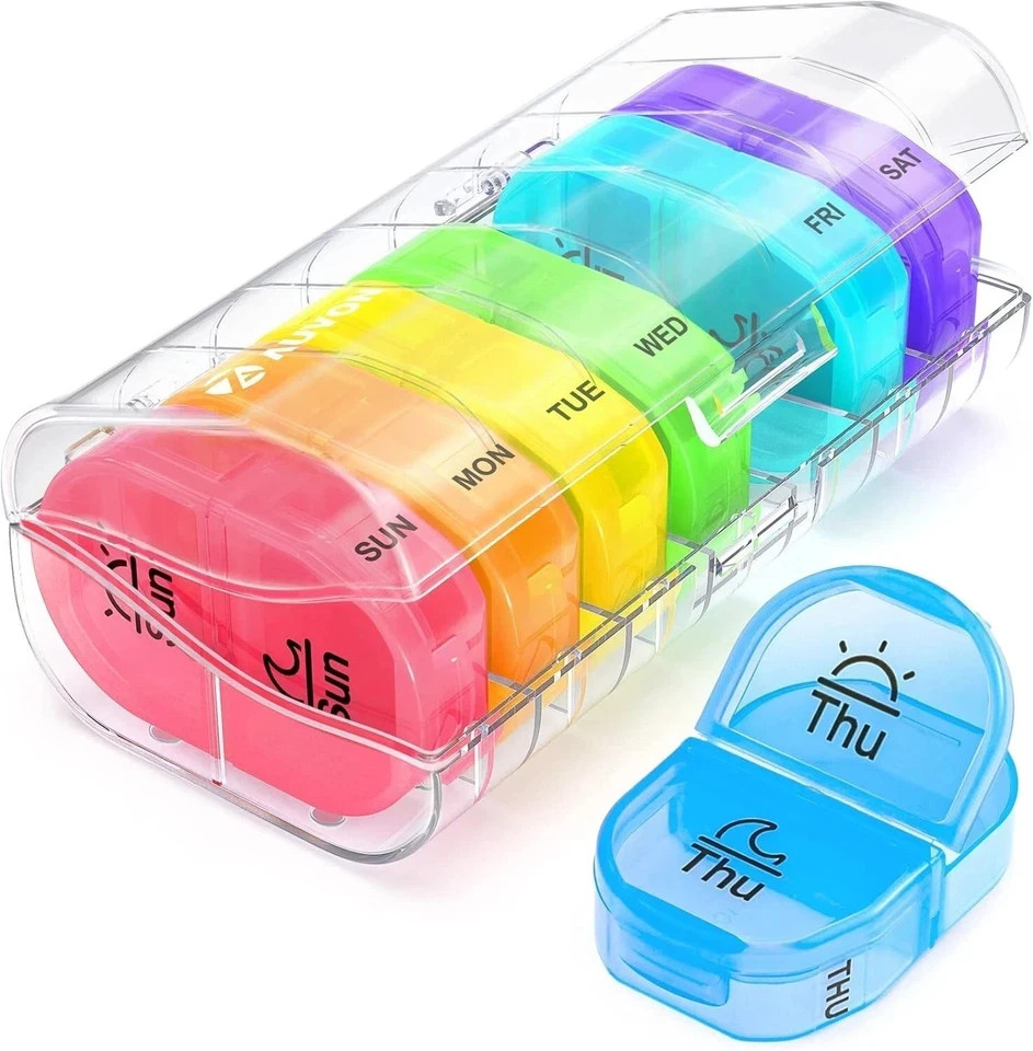 Pill Box 2 Times a Day, Weekly Pill Organizer AM PM with 7 Daily Pocket Case to