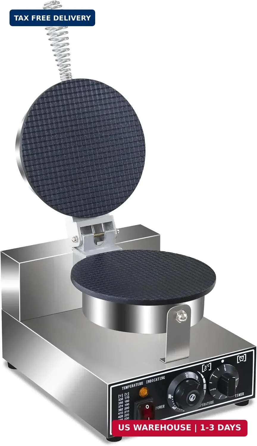 1300W Commercial Waffle Cone Maker Ice Cream Cone Machine Temp Timer Control