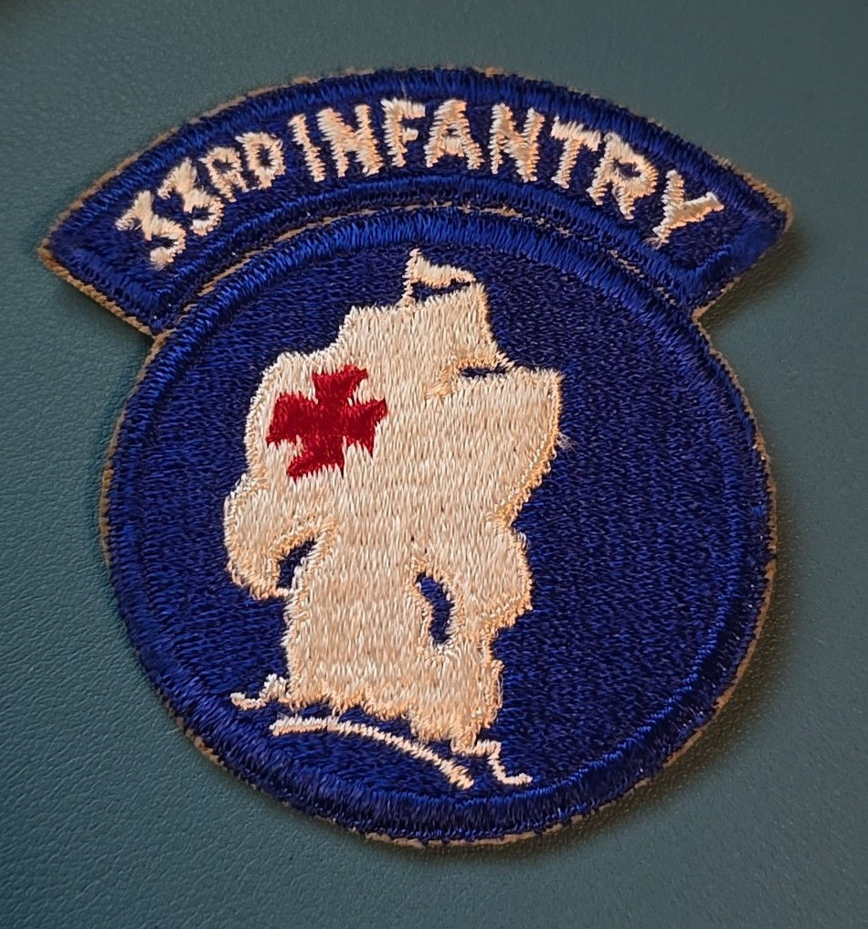33rd Infantry Regimental Combat Team-Attached Tab Patch-Cut Edge-Snow Back-WWll*