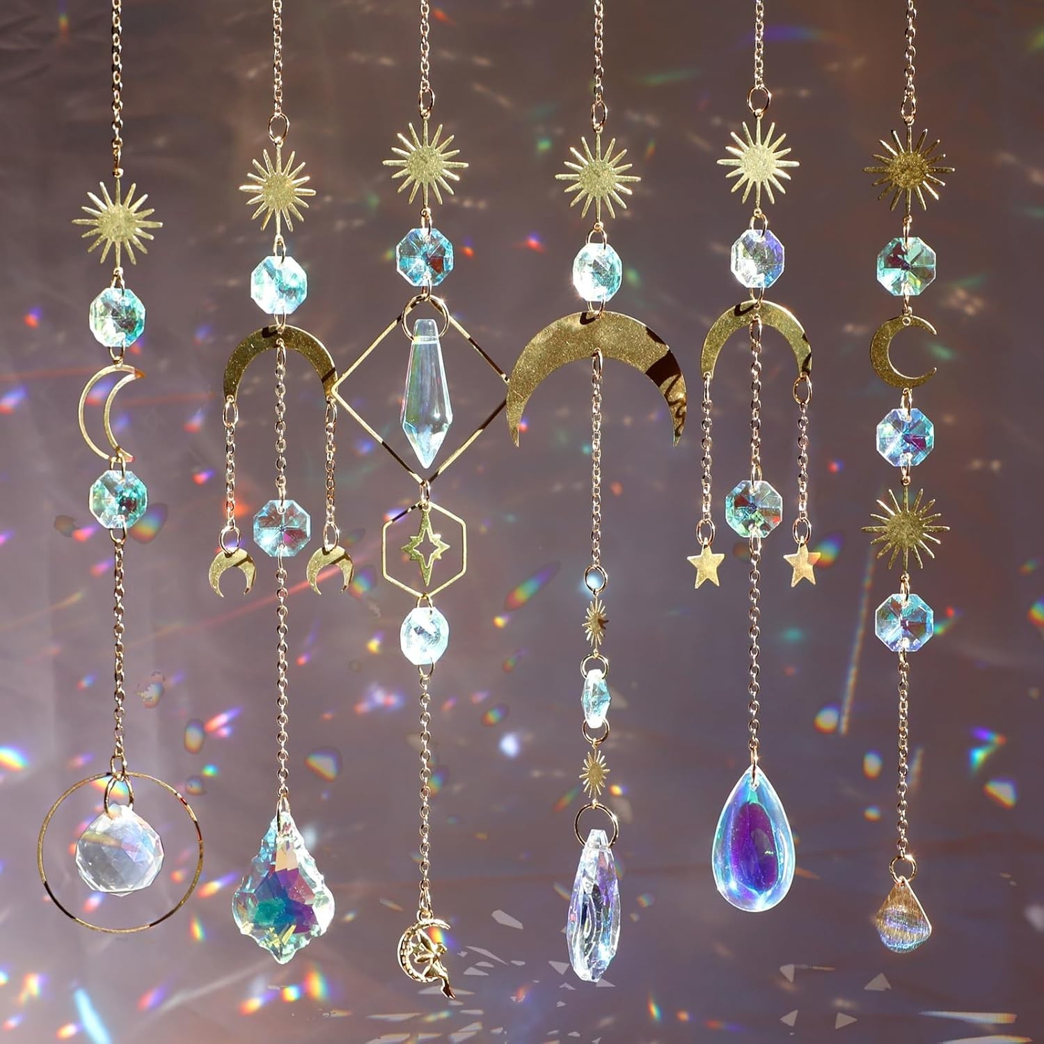 Crystal Suncatcher 6 Pcs Sun Catchers for Indoor Windows Hanging Crystals Prism