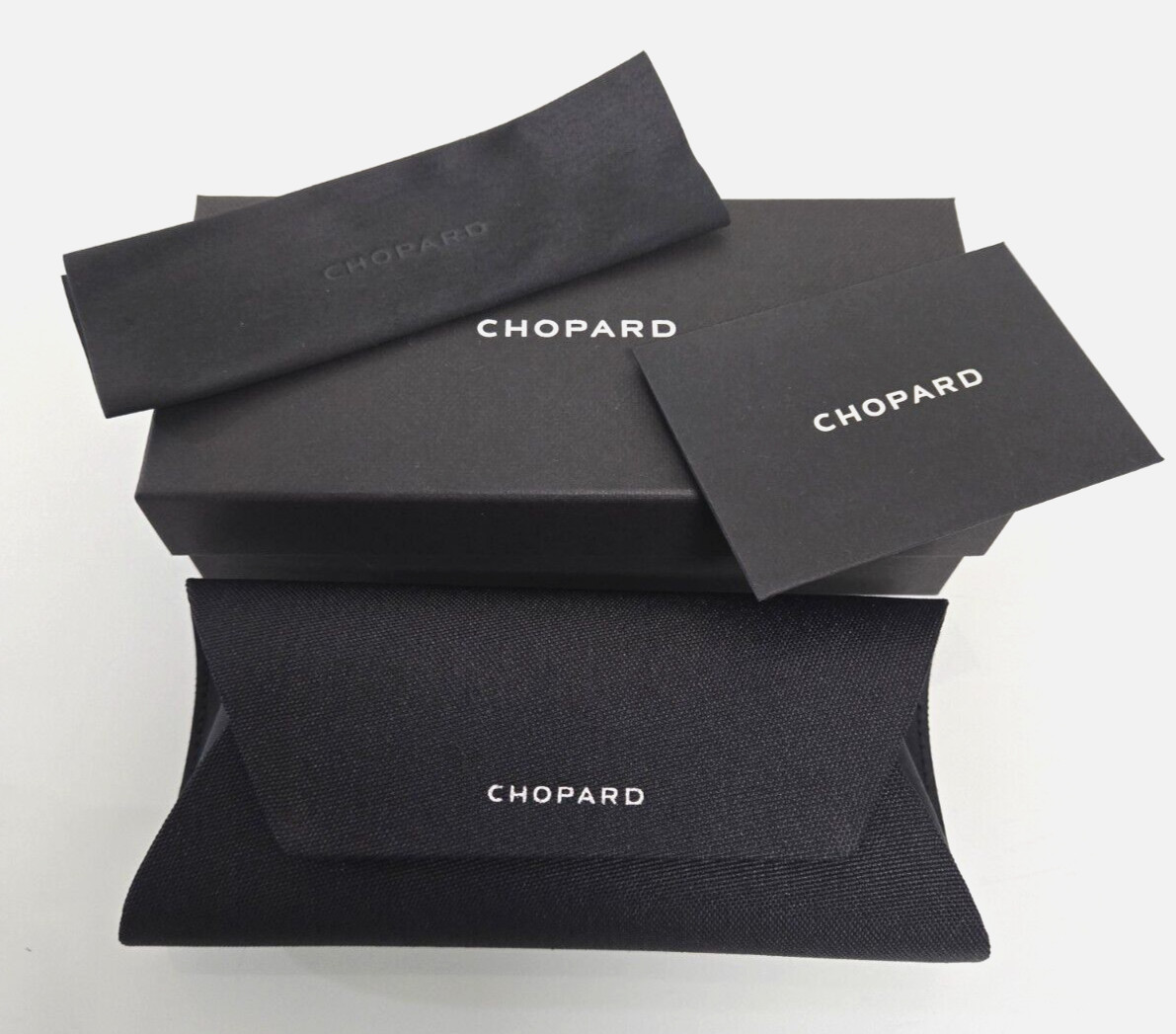 NEW!! Authentic Black Chopard Soft Fabric Glasses Case, Cloth and Card