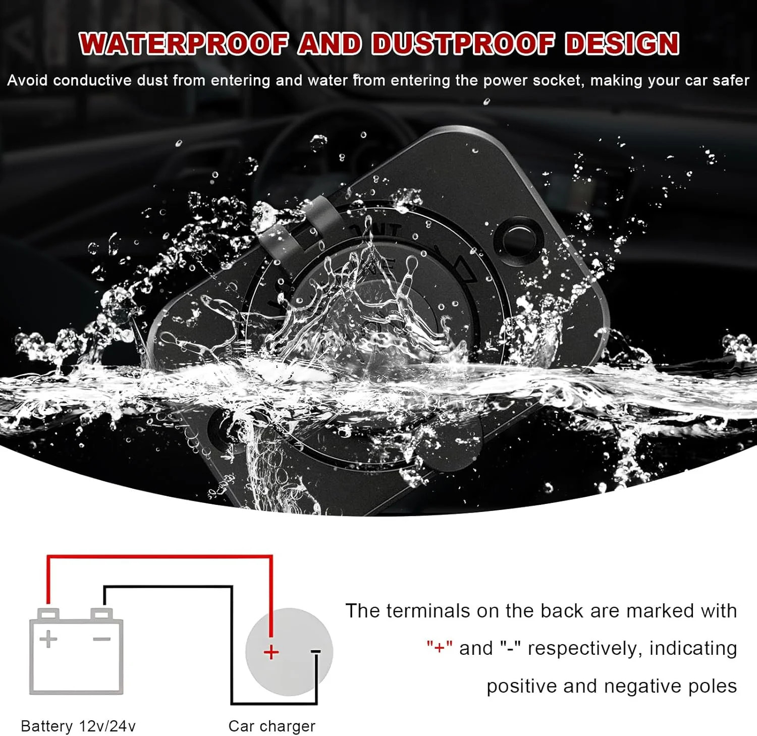 2PCS Cigarette Lighter Socket, DC 12V Car Power Outlet Adapter with Wires Screws