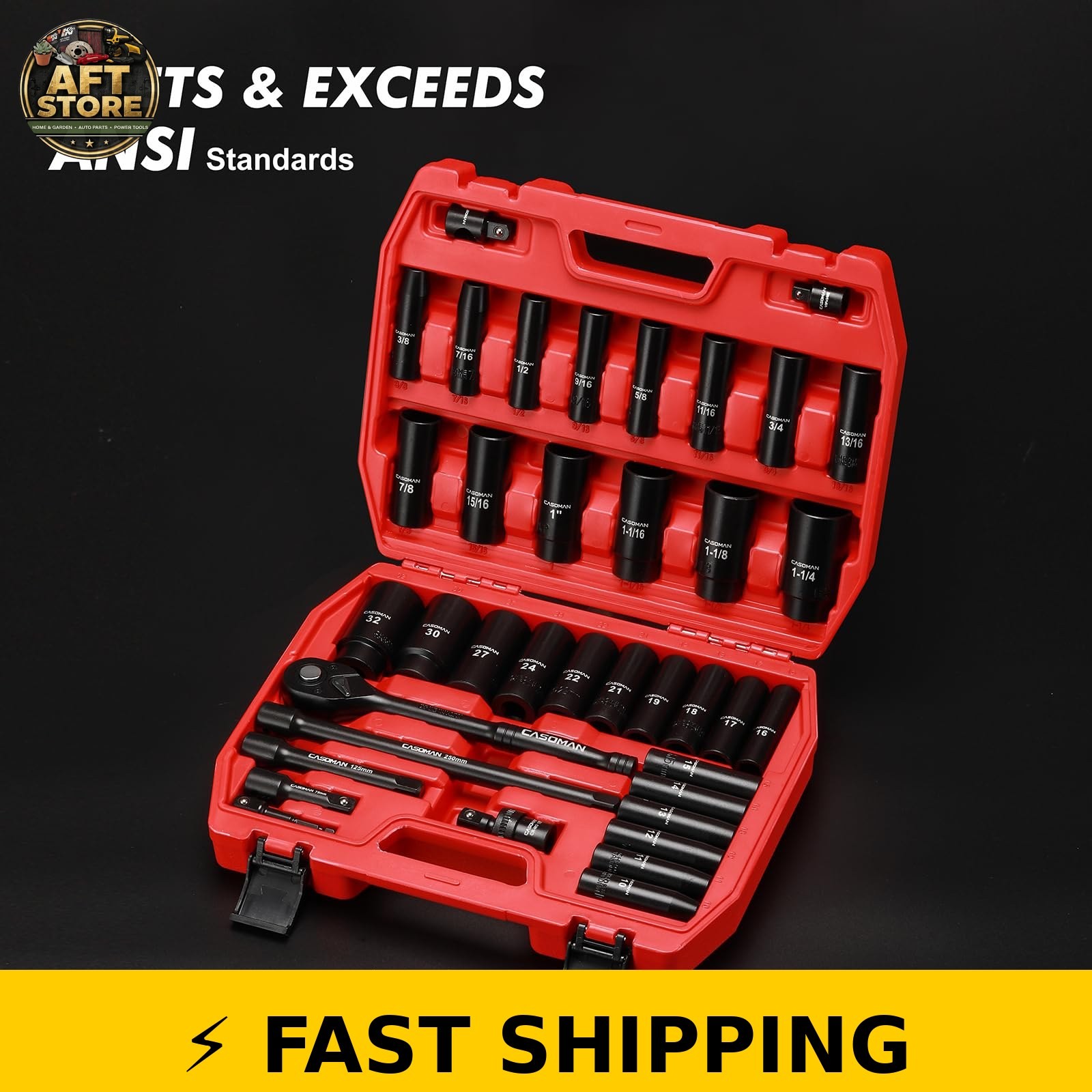 CASOMAN 38-Piece 1/2" Drive Impact Socket Set, SAE & Metric