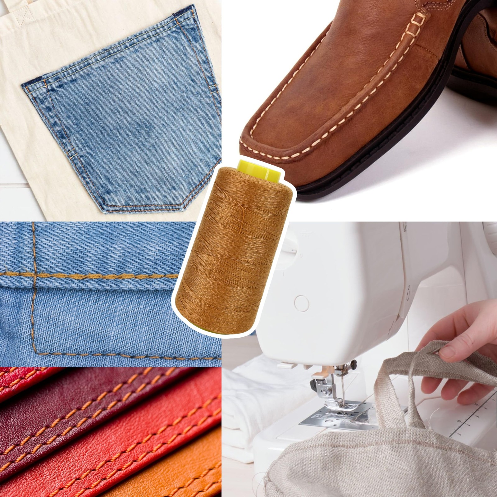 Heavy Duty Jean Thread 3 Cones, 1500yd Gold Polyester for Denim & Canvas