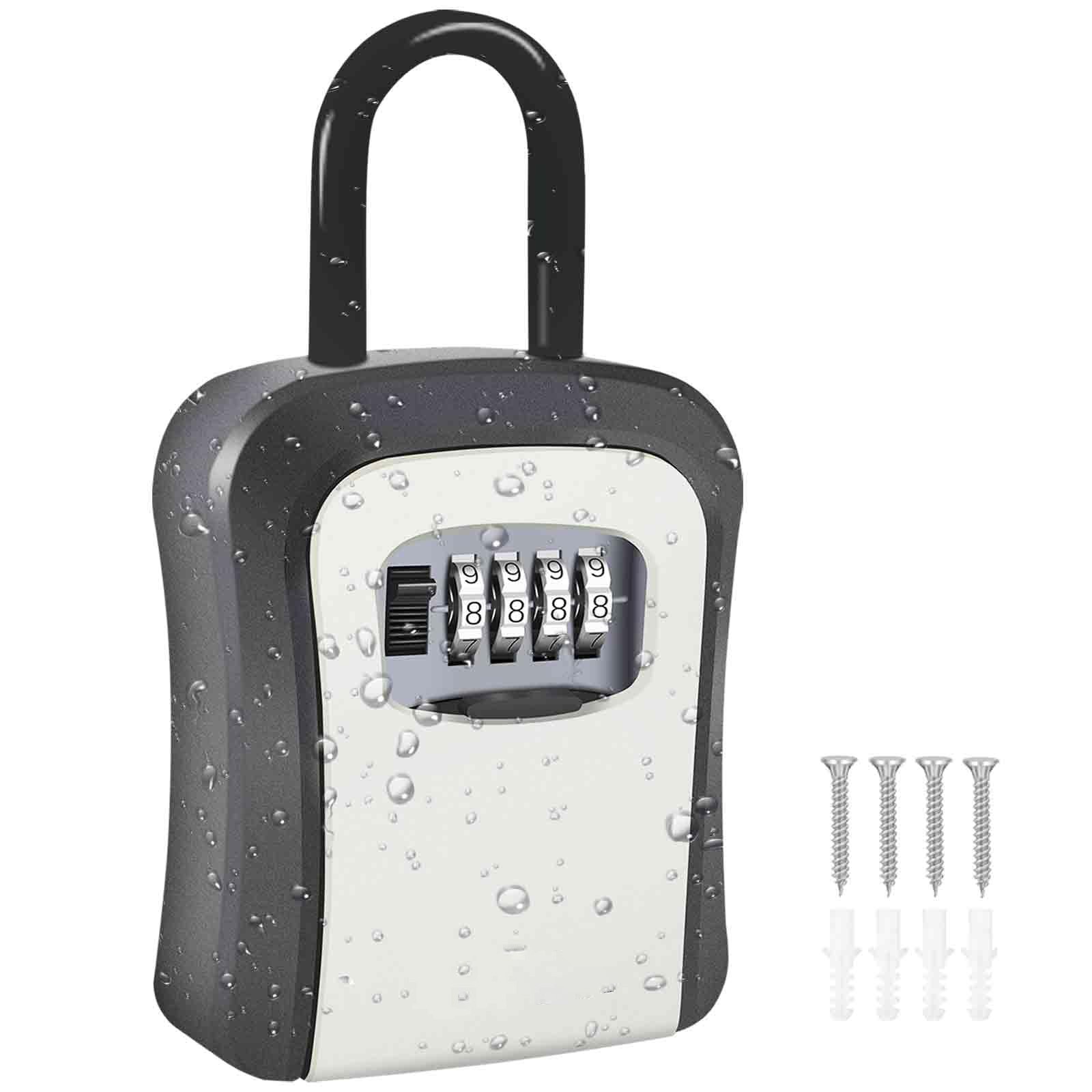 Waterproof Key Safe Box, 4 Digit Combination Lock, for Apartment Car Keys, Grey