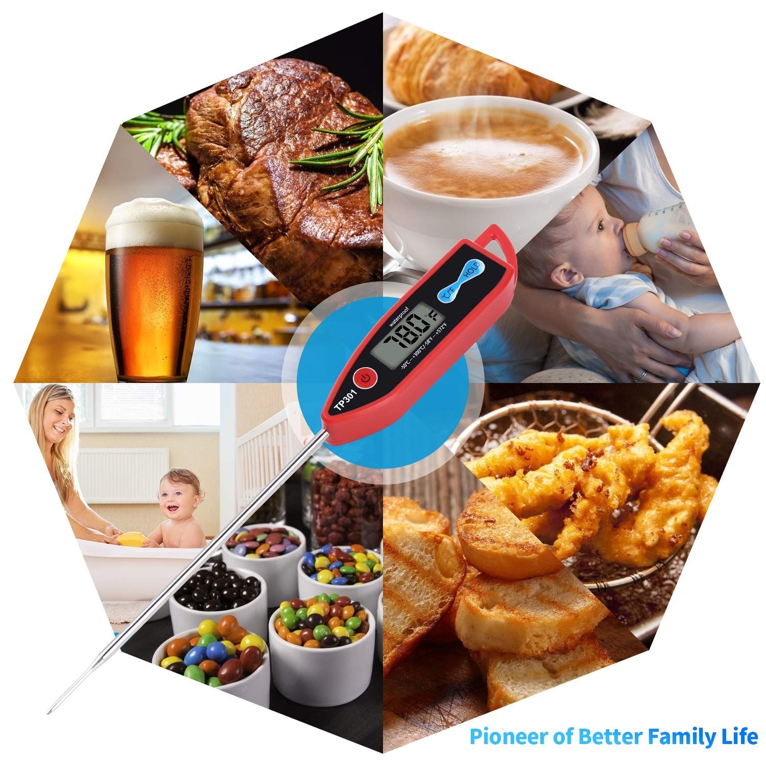 Long Probe Cooking Thermometer with Digital Display - Perfect for Food & Liquids