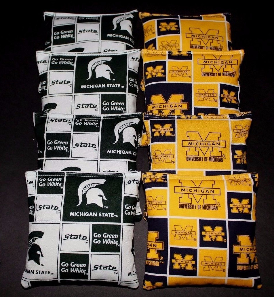 MICHIGAN State MSU & U of M WOLVERINES CORNHOLE BEAN BAGS ACA Regulation Game