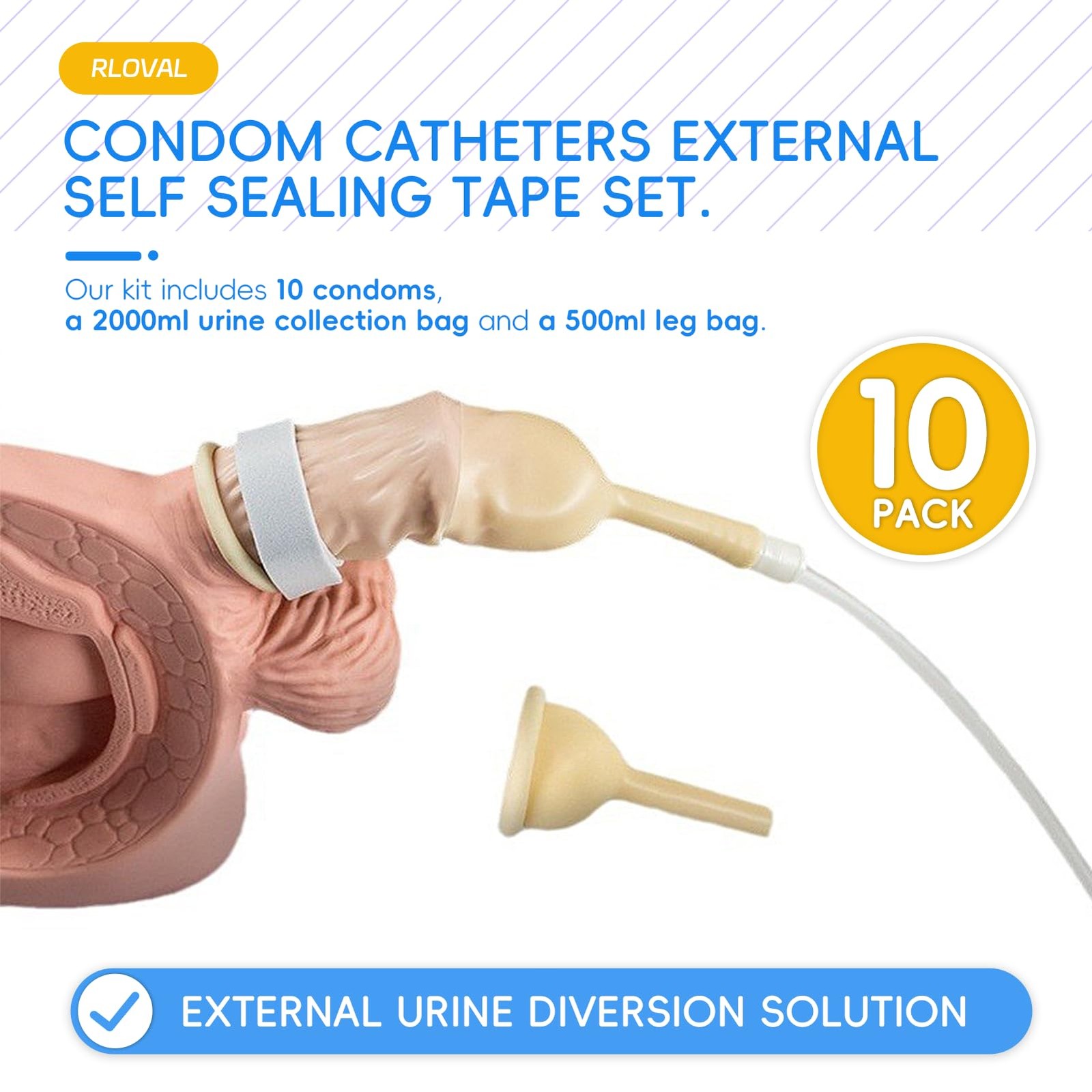External Catheter for Men, 10pcs Condom Catheters External self Sealing Tape ...