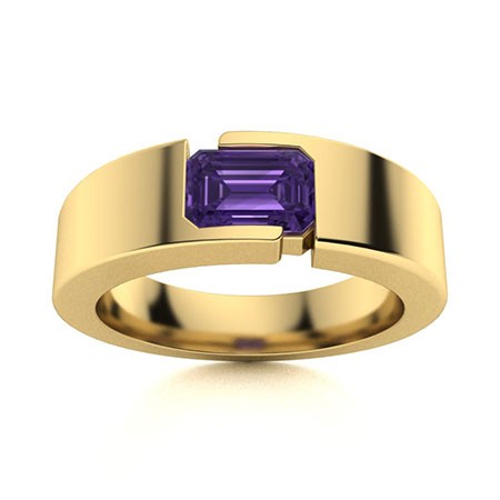 7x5mm Emerald Cut Amethyst Ring 925 Silver Yellow Plated Tension Set Modern Band