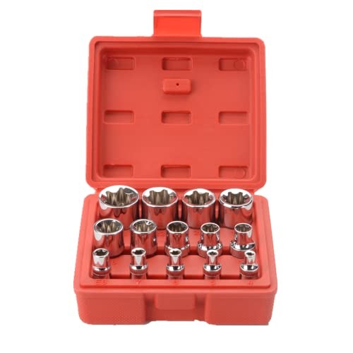 14 Pieces Female E-TORX Star Socket Set, E4 - E24 Torque Socket Set, 1/4"