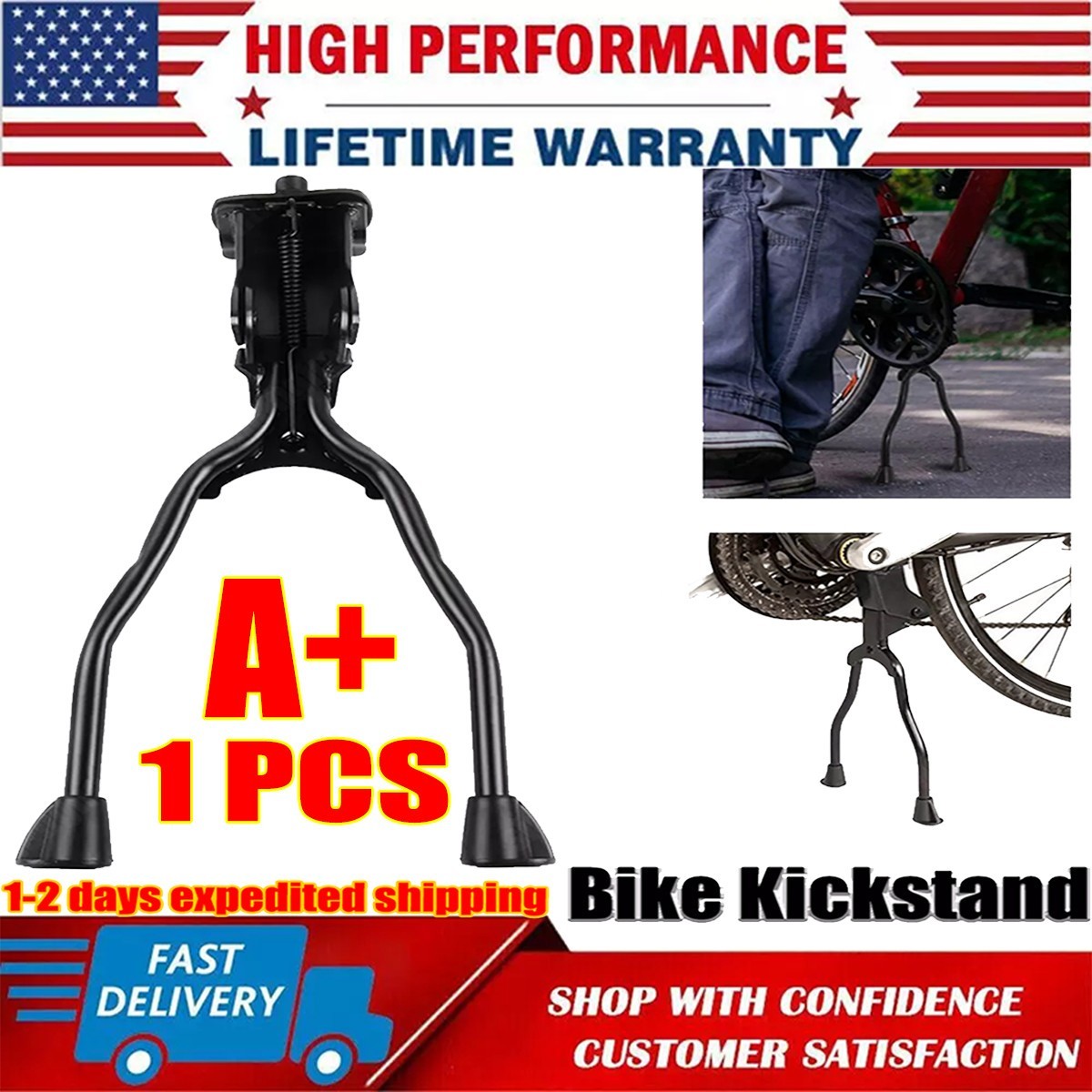 Bicycle Double Leg Side Stand Kick Kickstand Bike Support Spring Center Black*/