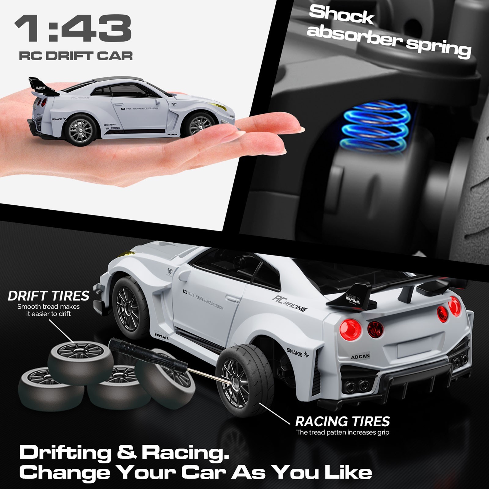 1:43 Rc Drift Car D43-01 2.4ghz Full Proportional 4wd Alloy Racing Car With GyBm