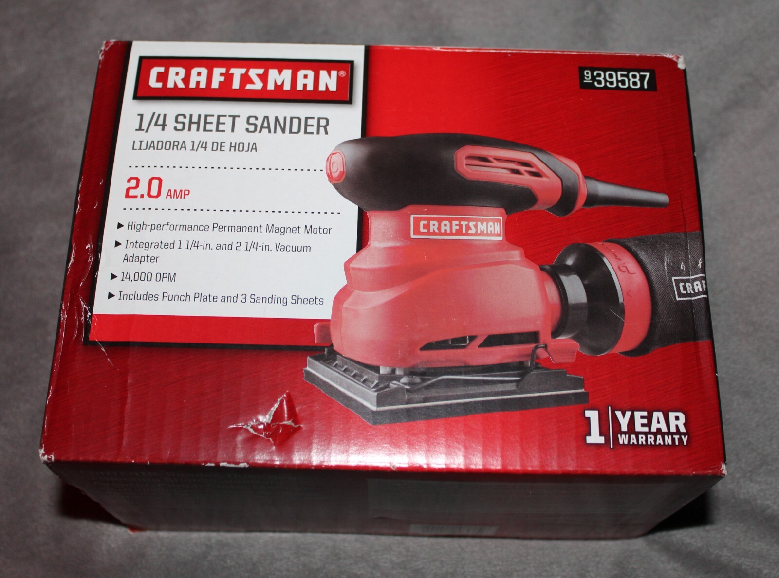 Craftsman 1/4 Sheet Sander 2.0A w/ Dust Collection Bag Red/Black #9-39587 NEW